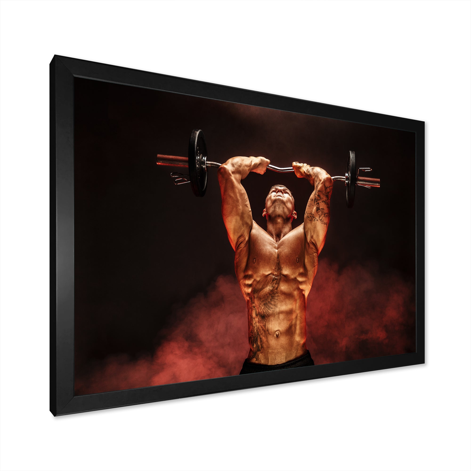 Man Lifting Dumbbell Red Fog - Aerobic & Bodybuilding Canvas Wall Art