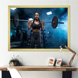 Woman Holding Barbell On Shoulders - Aerobic & Bodybuilding Canvas Wall Art