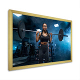 Woman Holding Barbell On Shoulders - Aerobic & Bodybuilding Canvas Wall Art