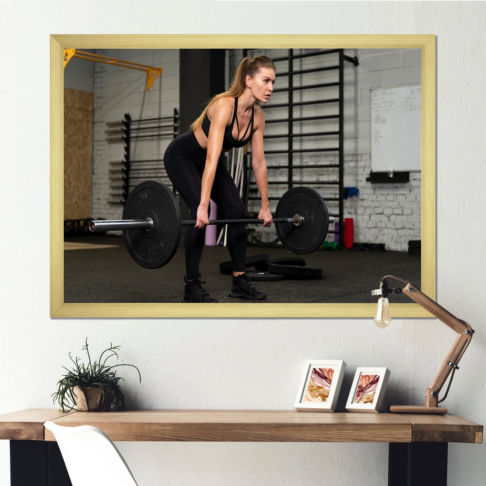 Woman Training Gym Full Shot - Aerobic & Bodybuilding Canvas Wall Art