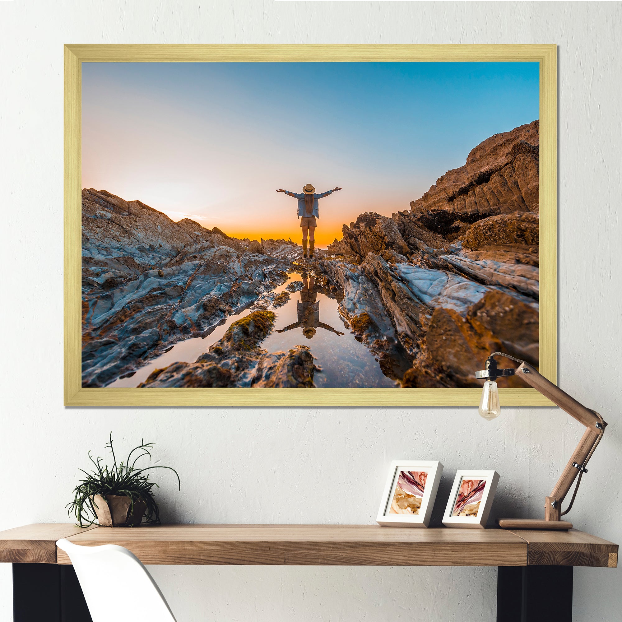 Woman Enjoying Coast Basque Sunset - Aerobic & Bodybuilding Canvas Wall Art