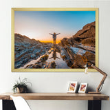 Woman Enjoying Coast Basque Sunset - Aerobic & Bodybuilding Canvas Wall Art