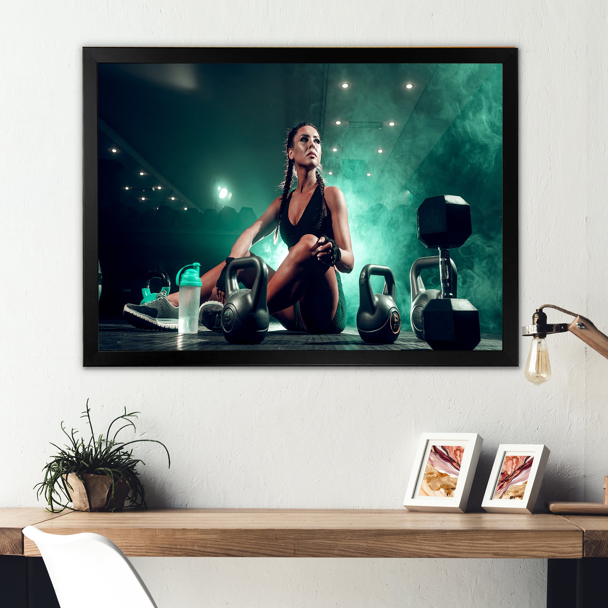 Female Athlete With Dumbbells - Aerobic & Bodybuilding Canvas Wall Art