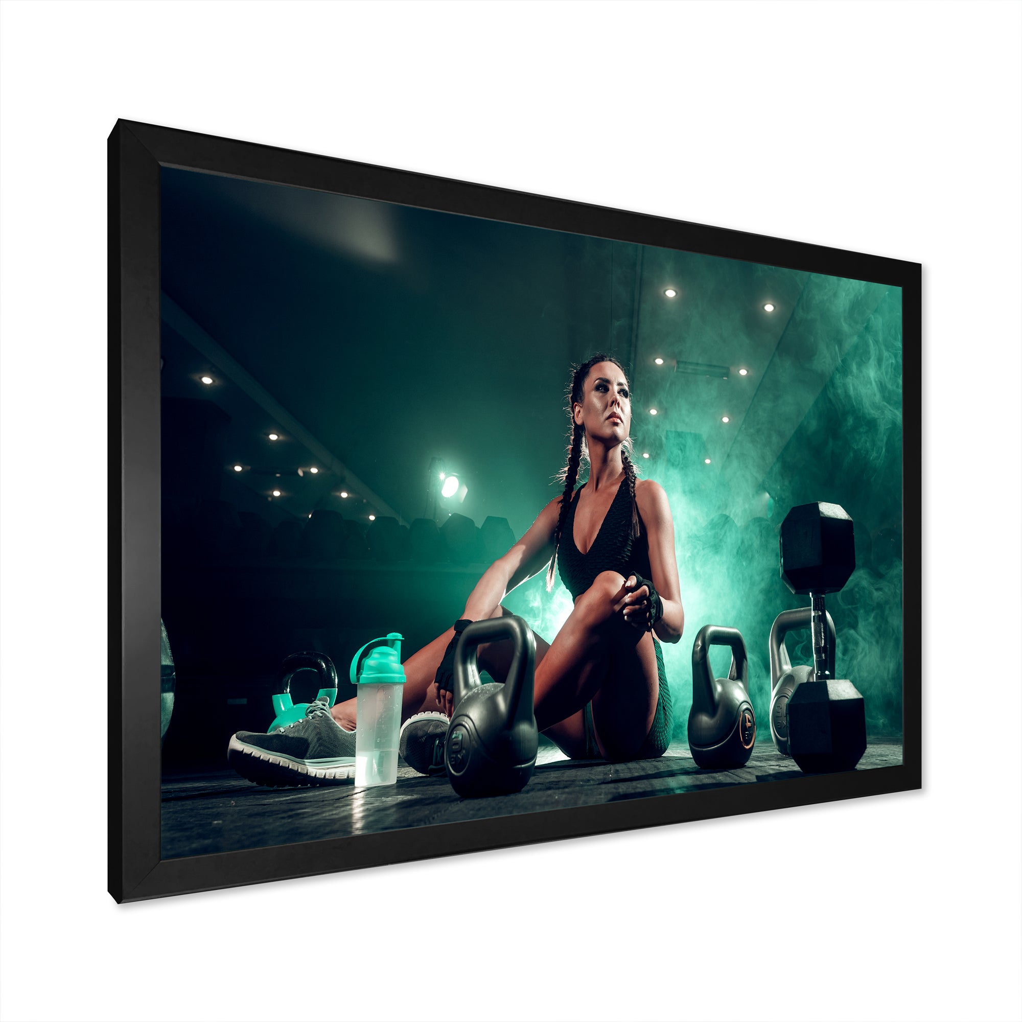 Female Athlete With Dumbbells - Aerobic & Bodybuilding Canvas Wall Art