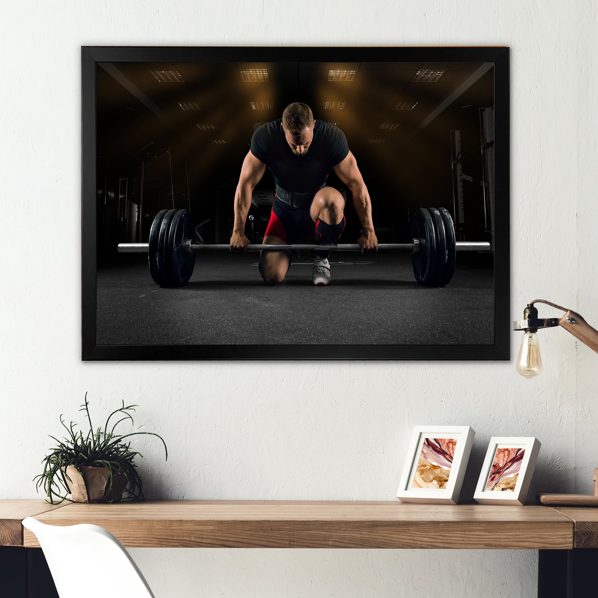 Athlete On Knee Preparing Make Deadlift - Aerobic & Bodybuilding Canvas Wall Art