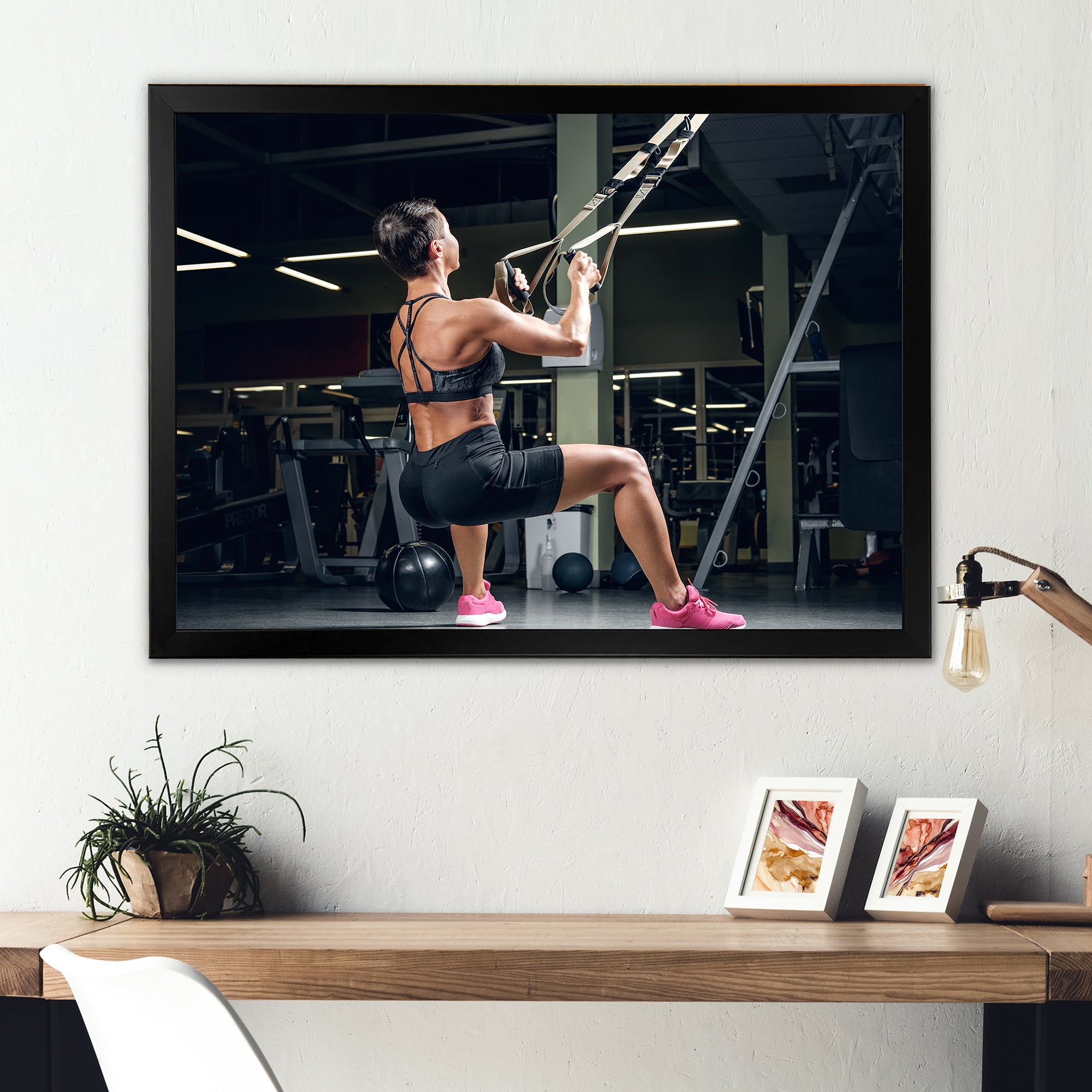 Athletic Woman Working Out With TRX Suspension Strips - Aerobic & Bodybuilding Canvas Wall Art