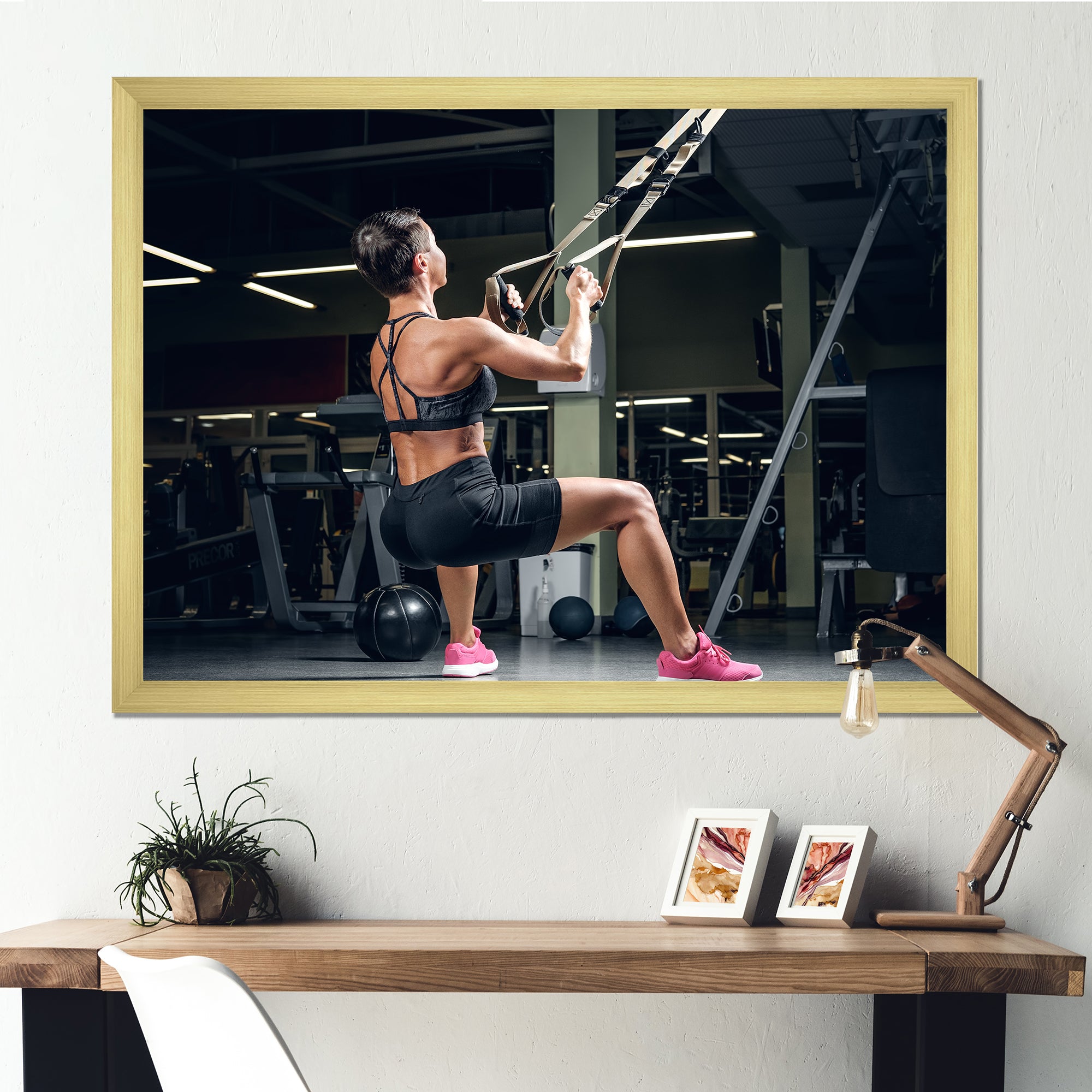Athletic Woman Working Out With TRX Suspension Strips - Aerobic & Bodybuilding Canvas Wall Art