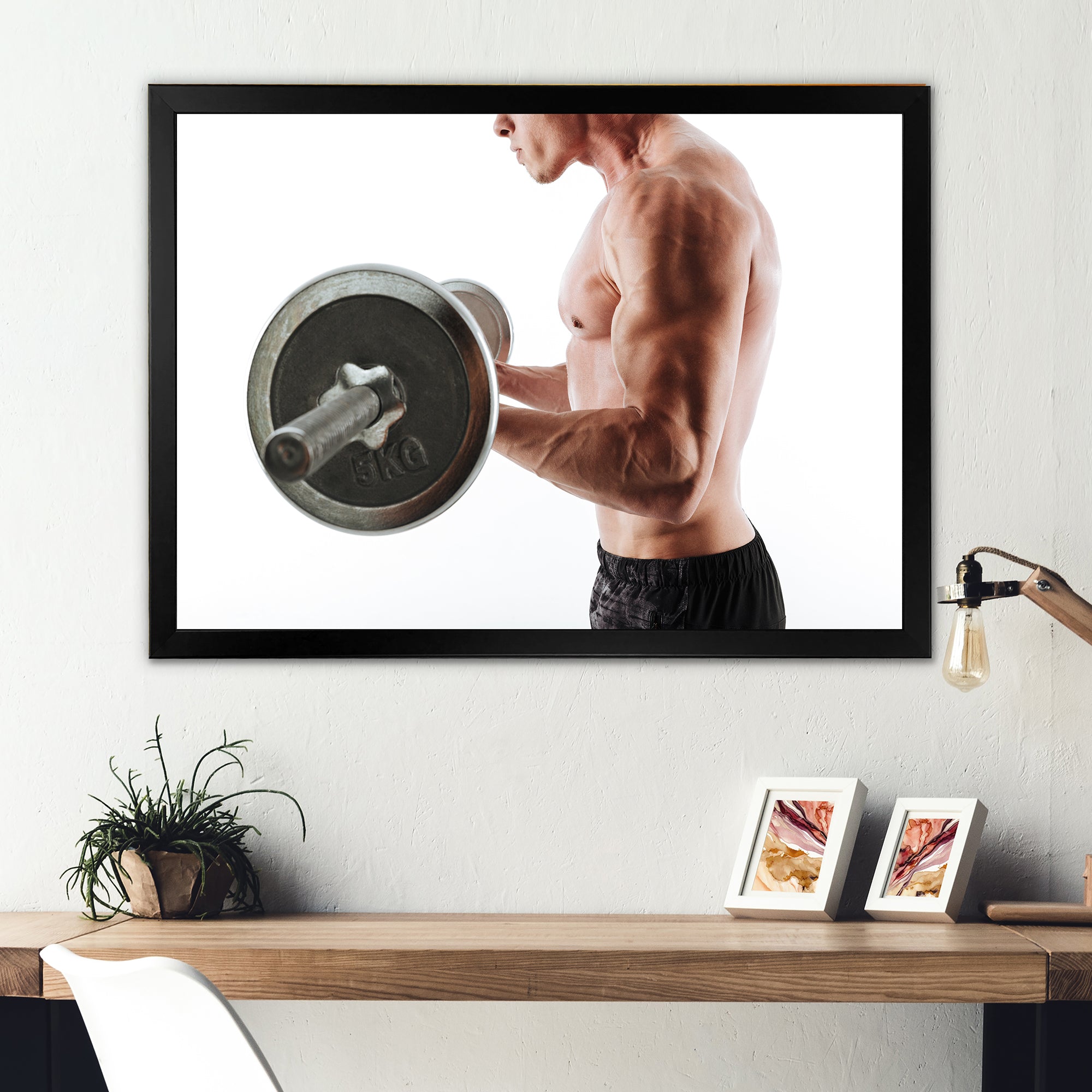 Sports Man Workout With Barbell - Aerobic & Bodybuilding Canvas Wall Art