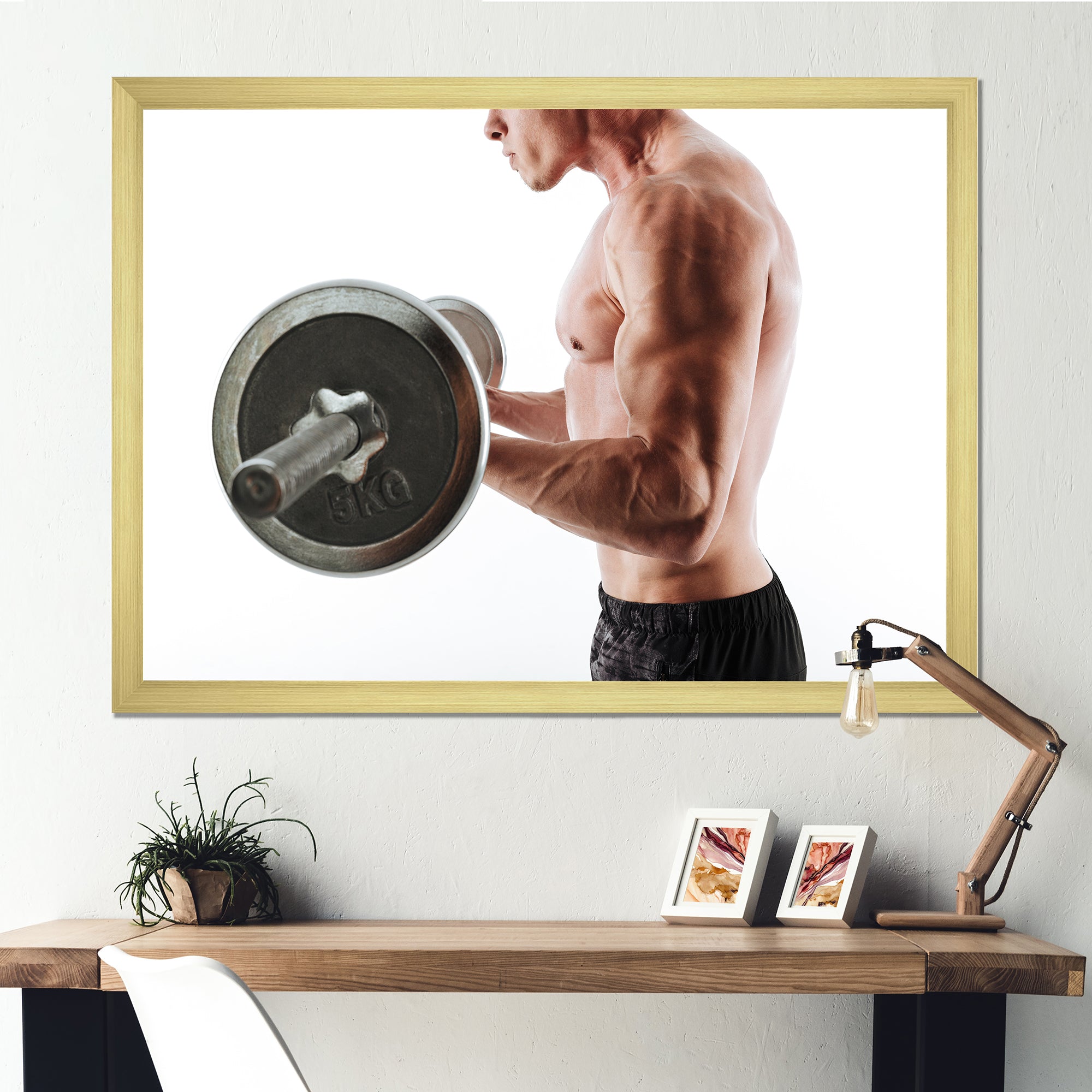 Sports Man Workout With Barbell - Aerobic & Bodybuilding Canvas Wall Art