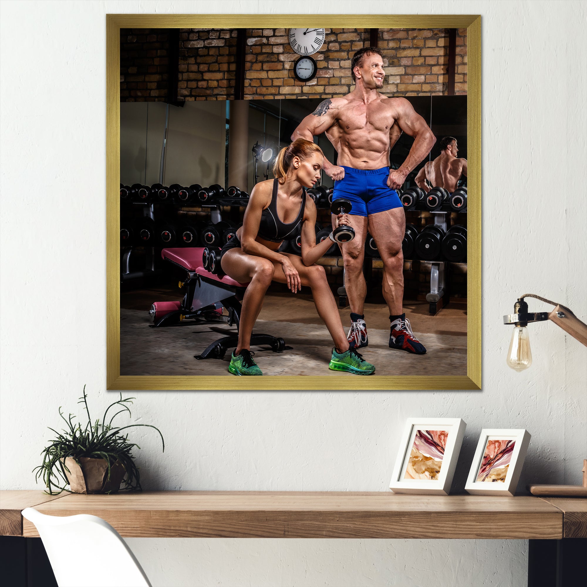 Sports Couple Is Working Out Gym - Aerobic & Bodybuilding Canvas Wall Art