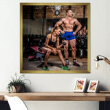 Sports Couple Is Working Out Gym - Aerobic & Bodybuilding Canvas Wall Art