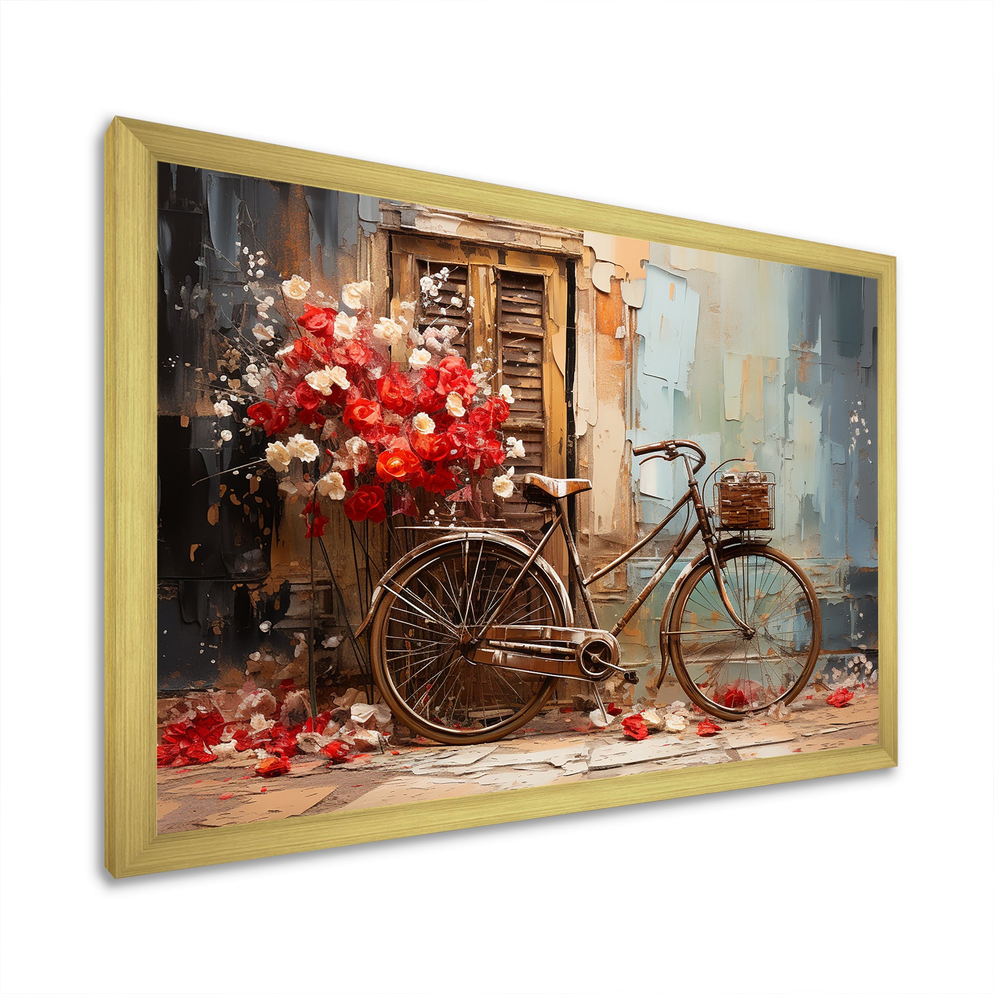 Crimson Ride Red Flowers - Bicycle Canvas Wall Art