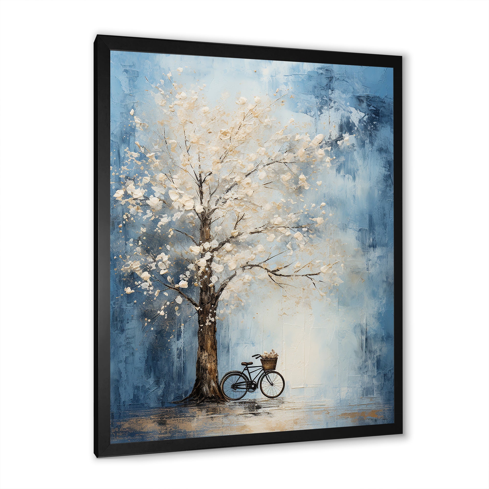 Indigo Intrigue White Tree - Bicycle Canvas Wall Art