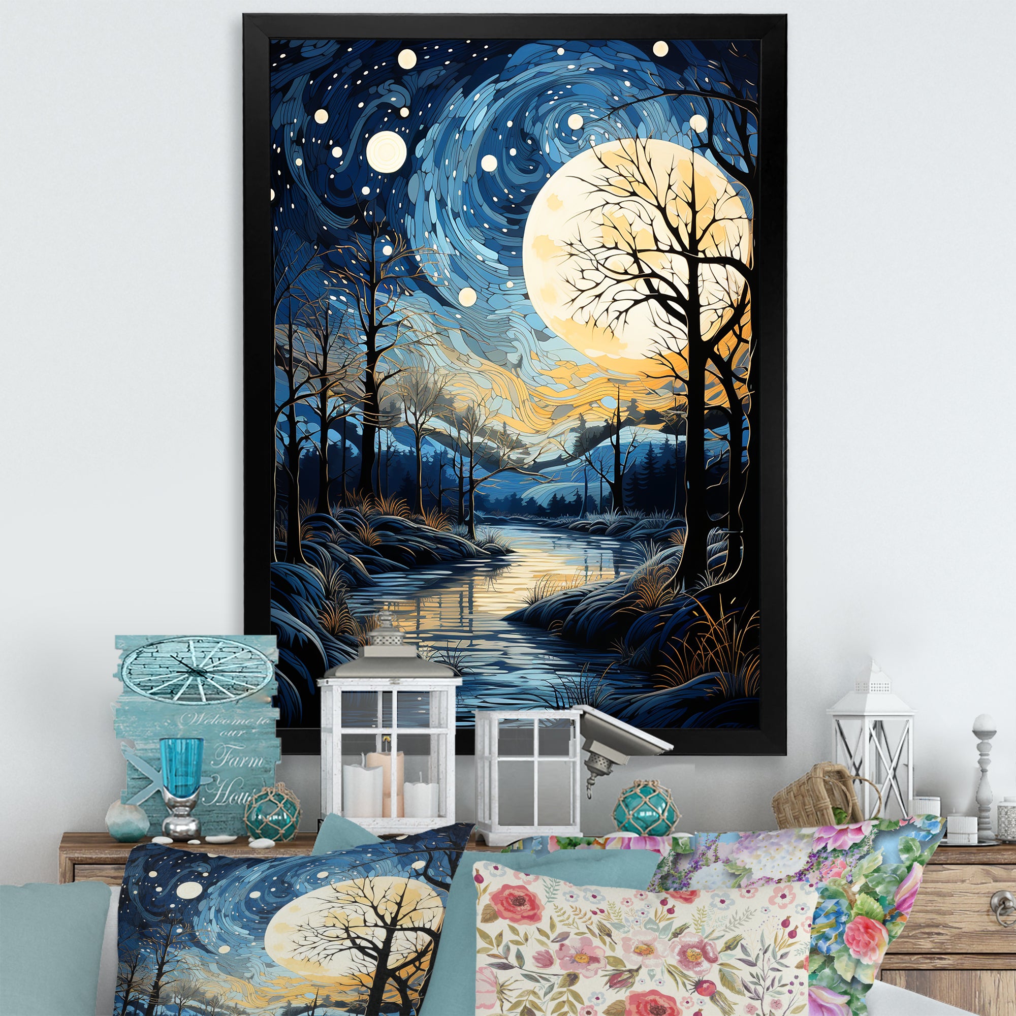 Indigo Intrigue Water Stream - Bicycle Canvas Wall Art