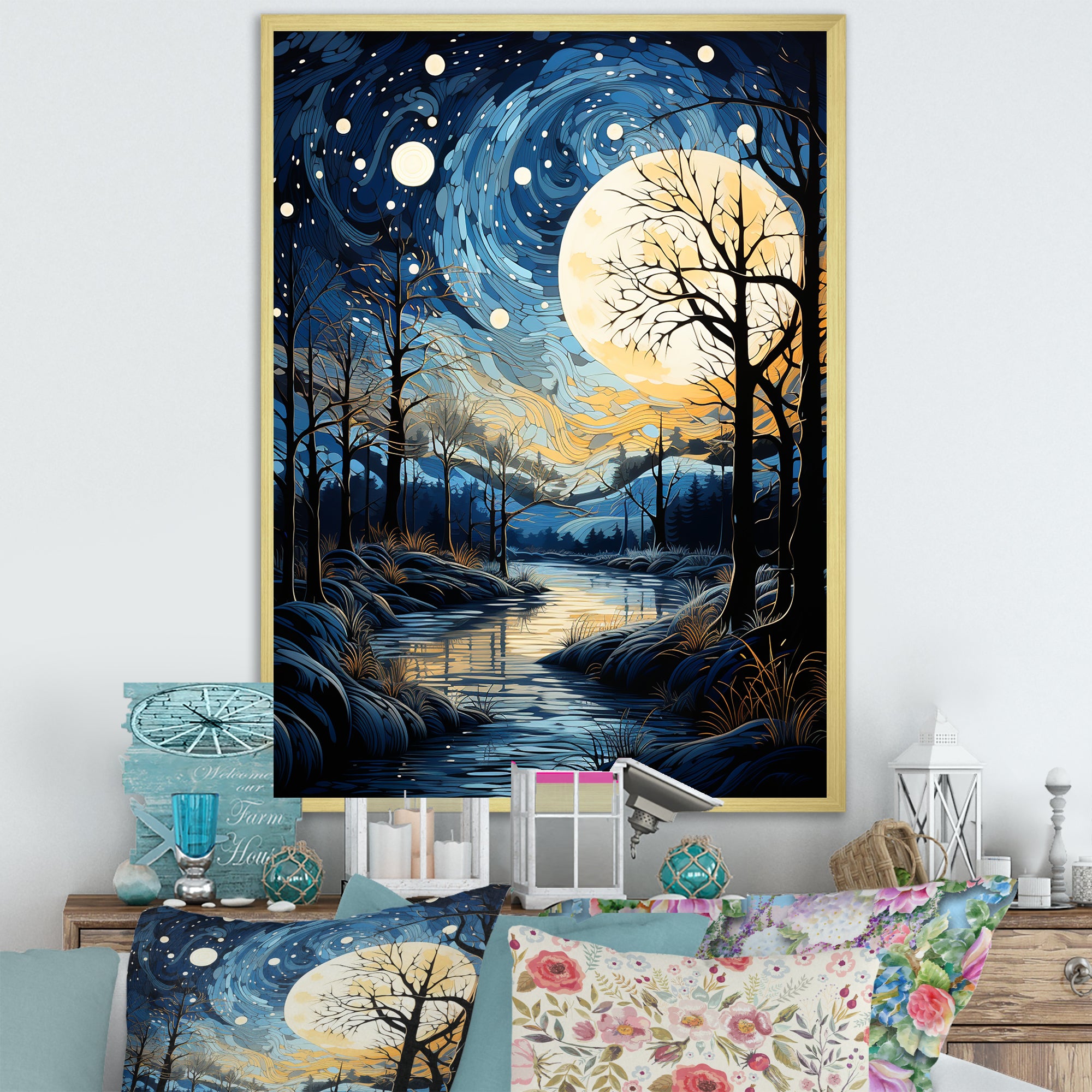 Indigo Intrigue Water Stream - Bicycle Canvas Wall Art