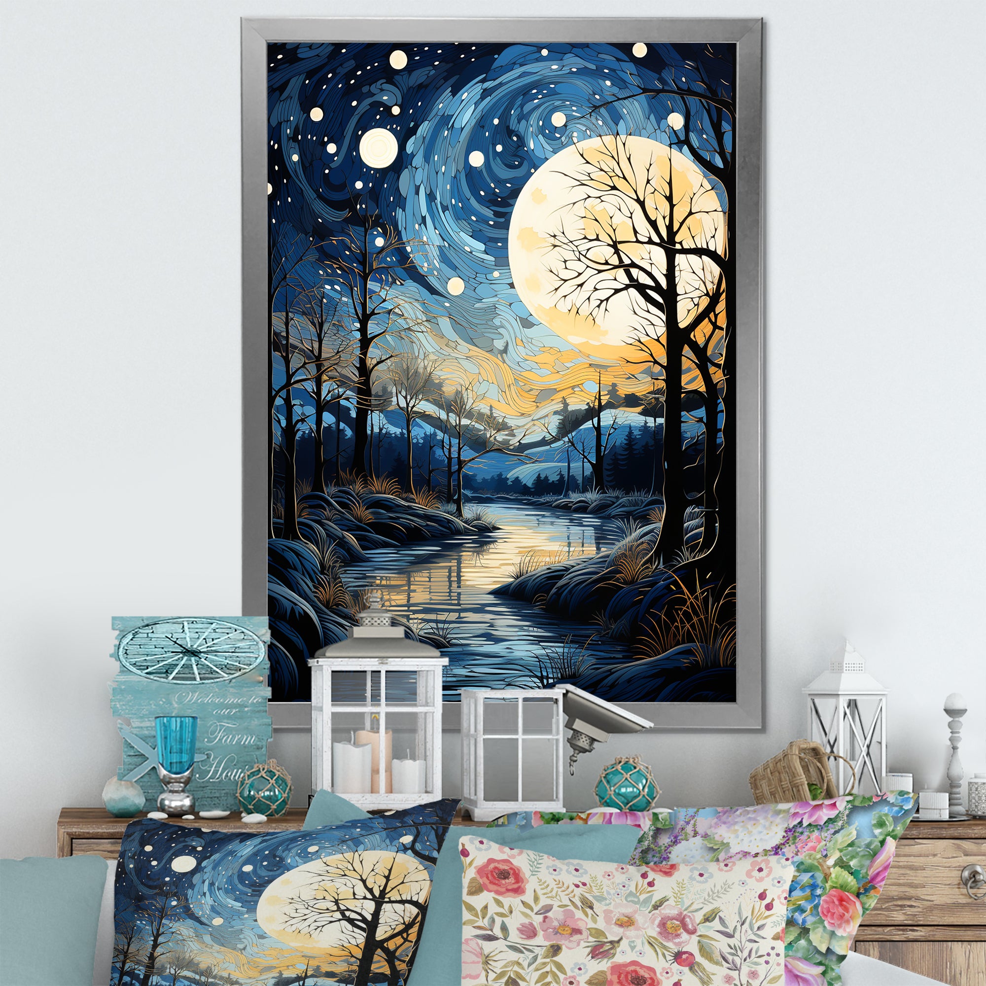 Indigo Intrigue Water Stream - Bicycle Canvas Wall Art