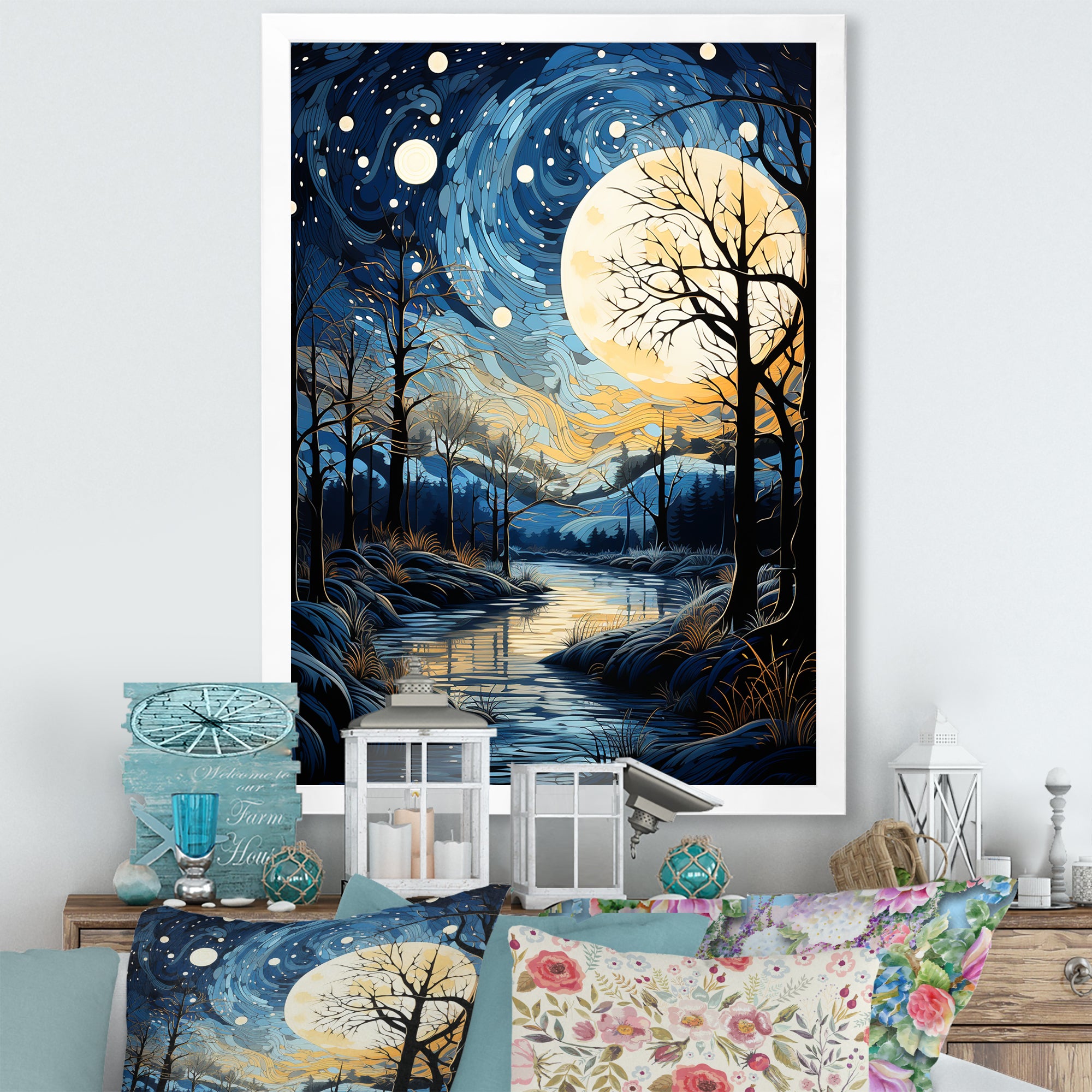 Indigo Intrigue Water Stream - Bicycle Canvas Wall Art
