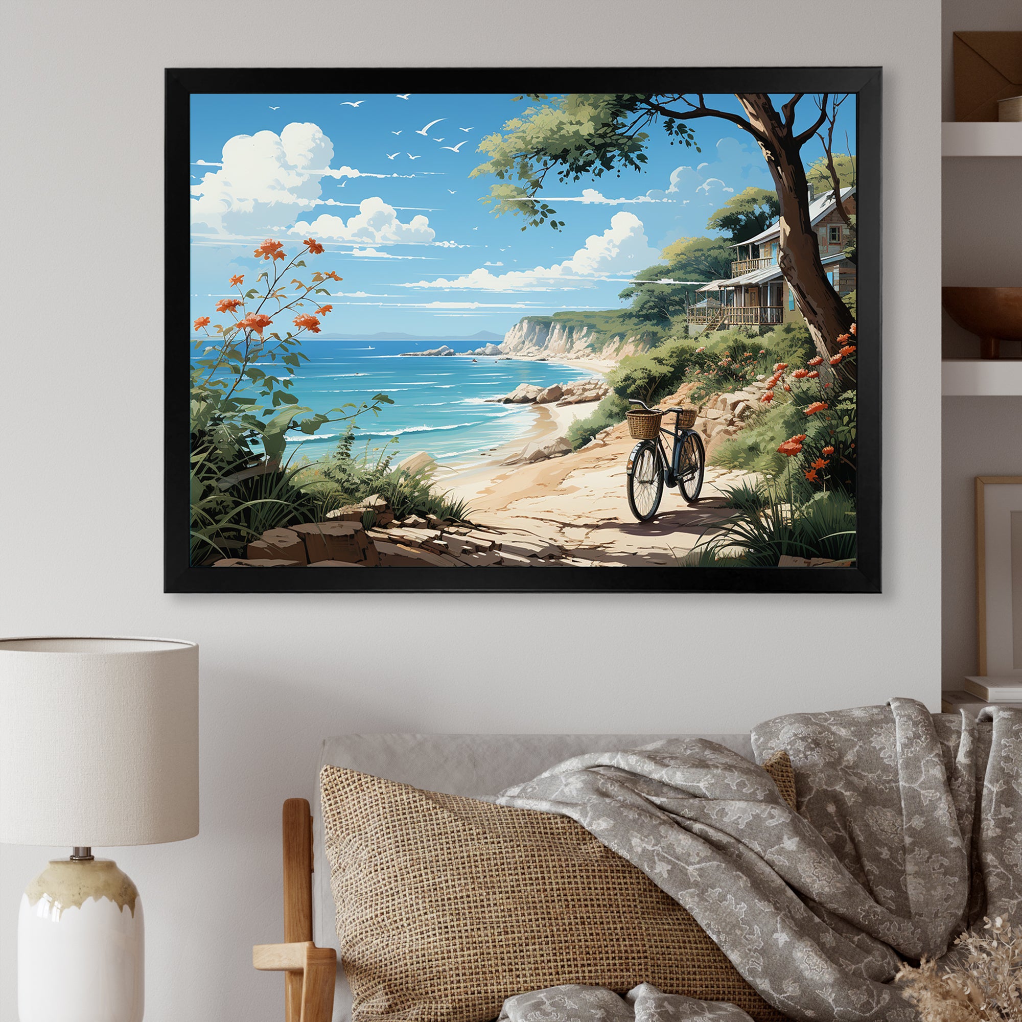 Turquoise Seaside Trek - Bicycle Canvas Wall Art