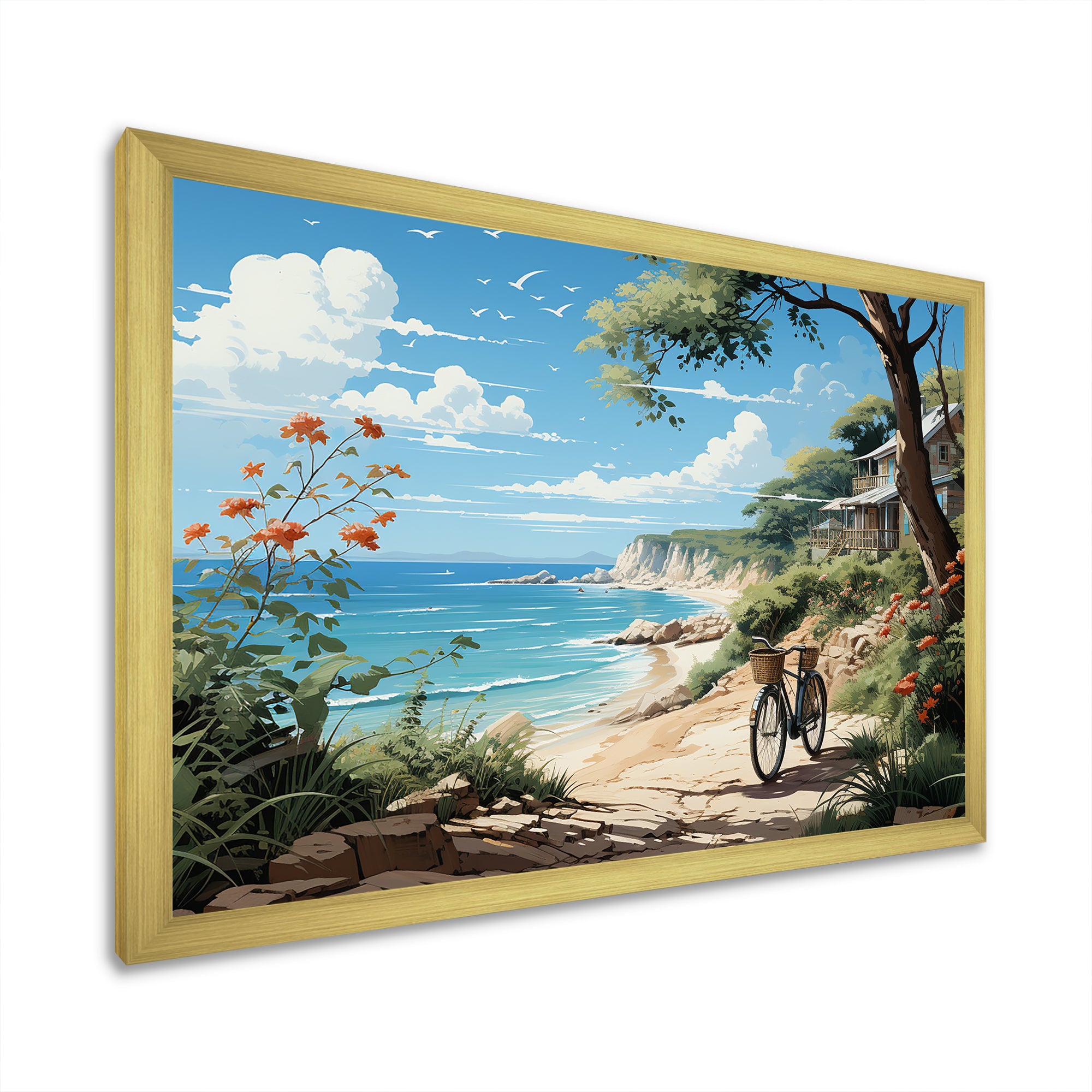 Turquoise Seaside Trek - Bicycle Canvas Wall Art
