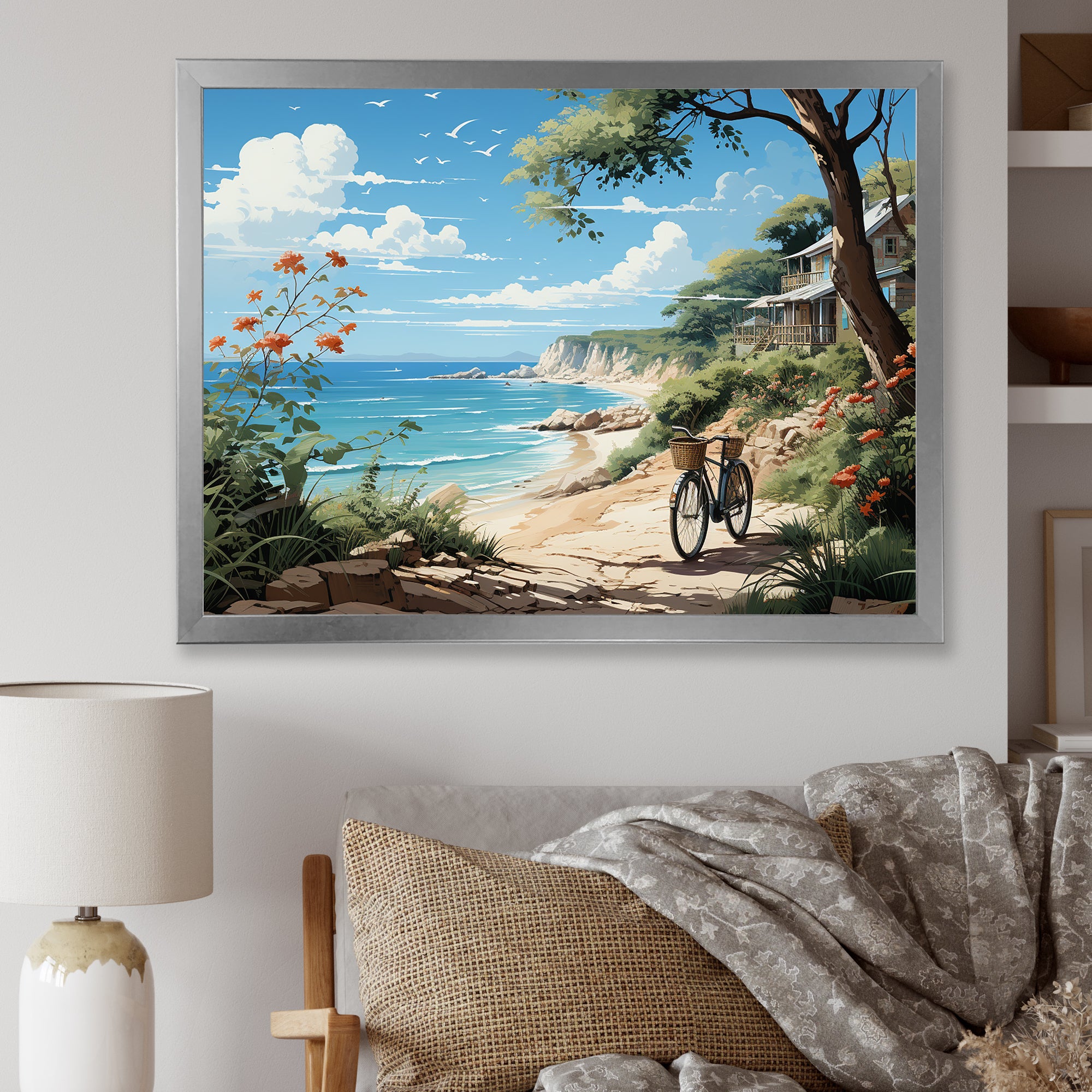 Turquoise Seaside Trek - Bicycle Canvas Wall Art