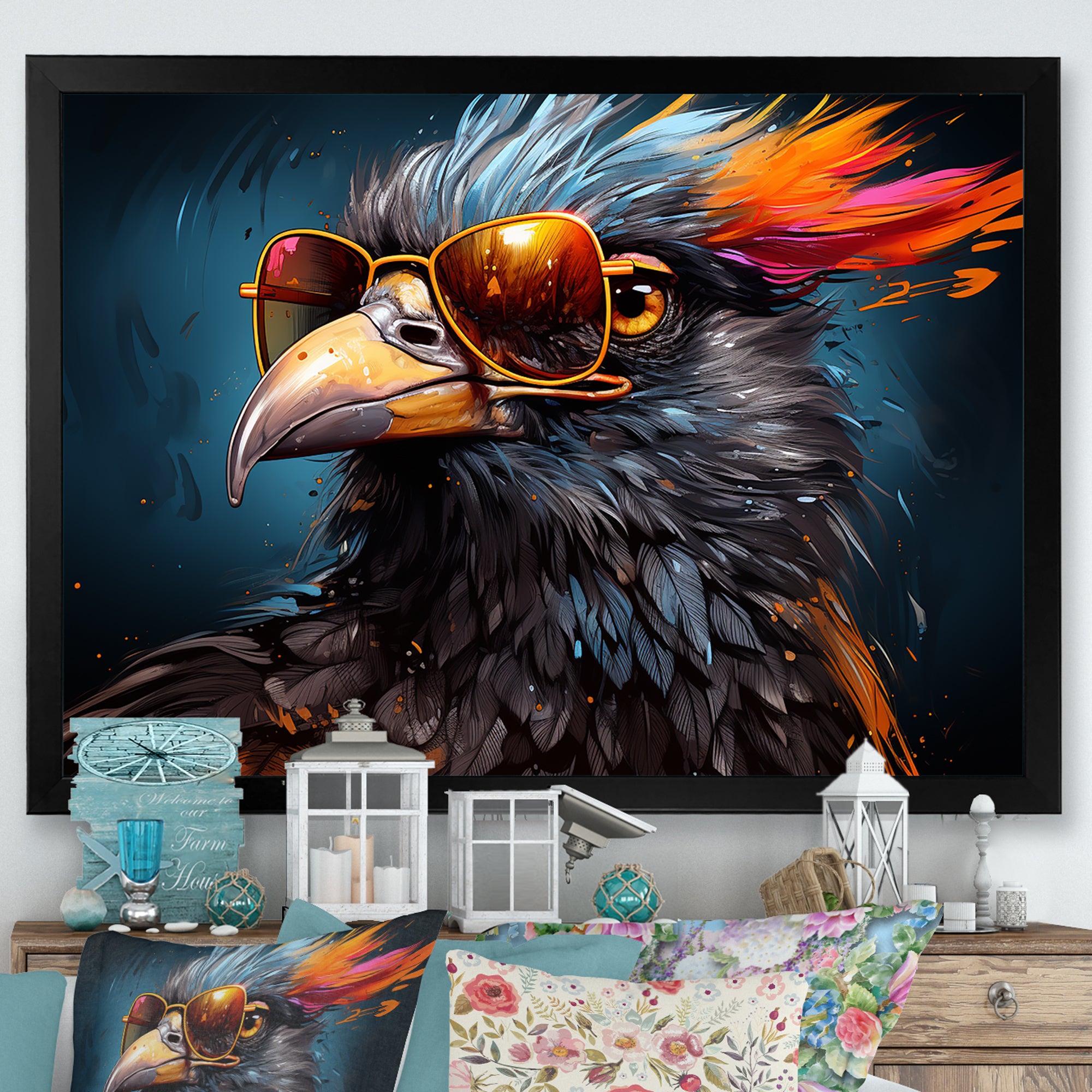 Cool Bird Abstract Aviators - Orange Bird Wall Art