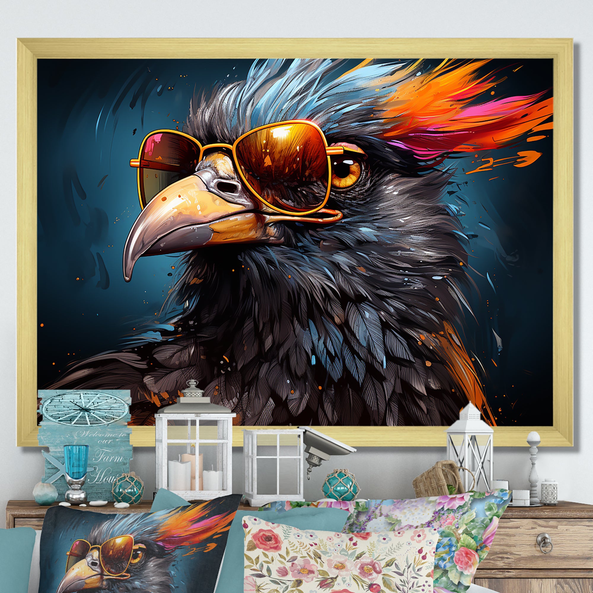 Cool Bird Abstract Aviators - Orange Bird Wall Art