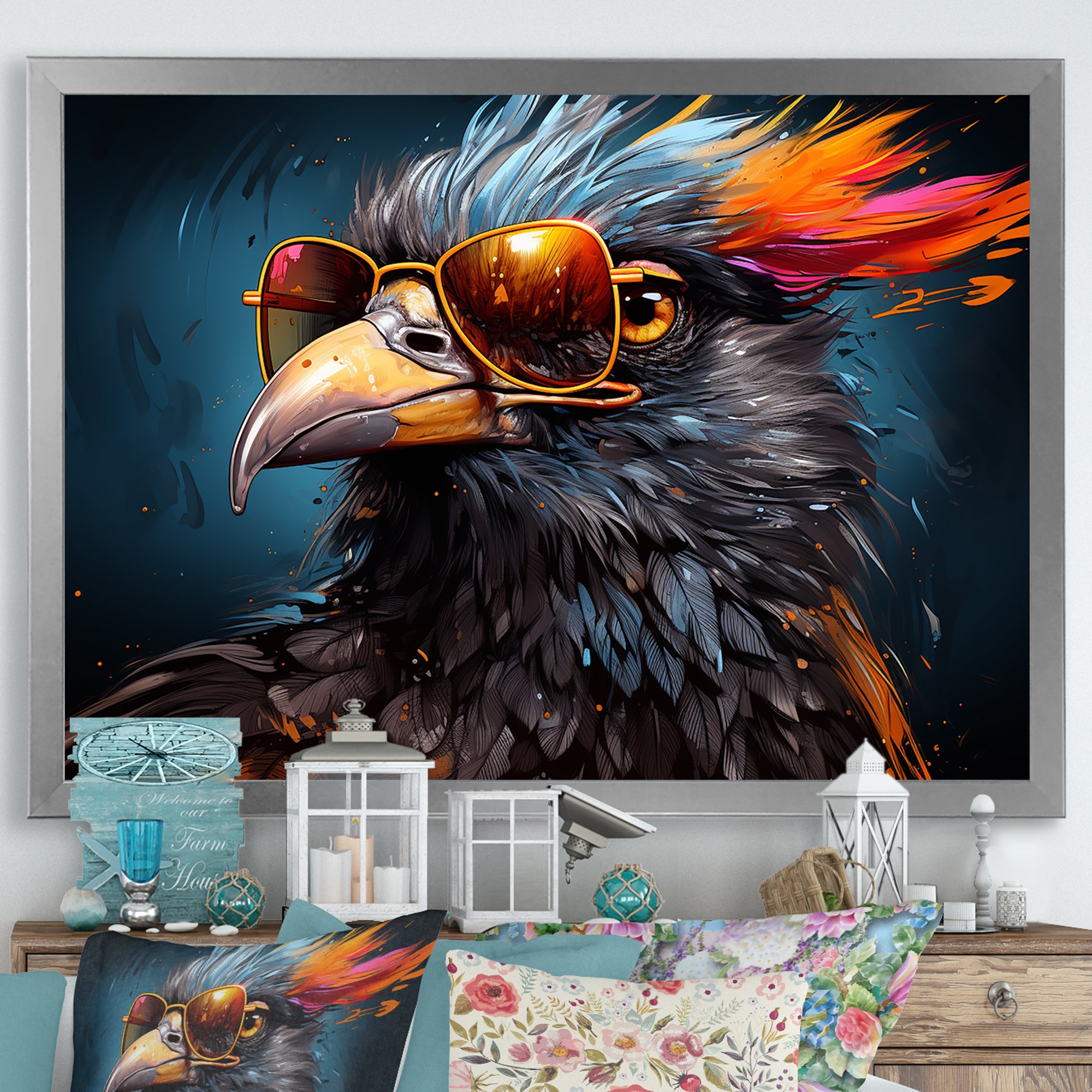 Cool Bird Abstract Aviators - Orange Bird Wall Art