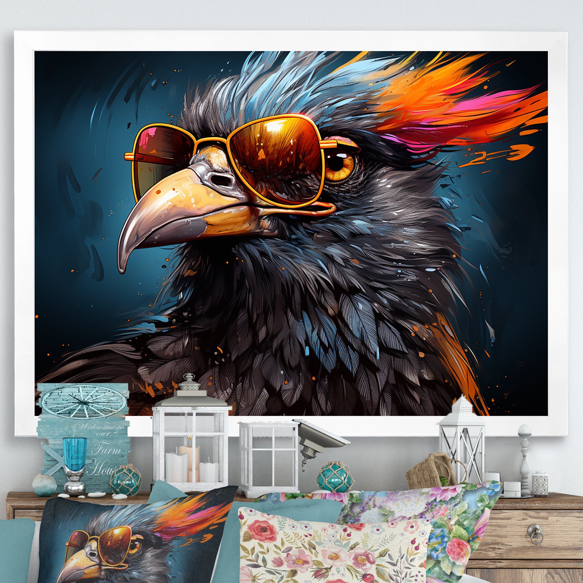 Cool Bird Abstract Aviators - Orange Bird Wall Art
