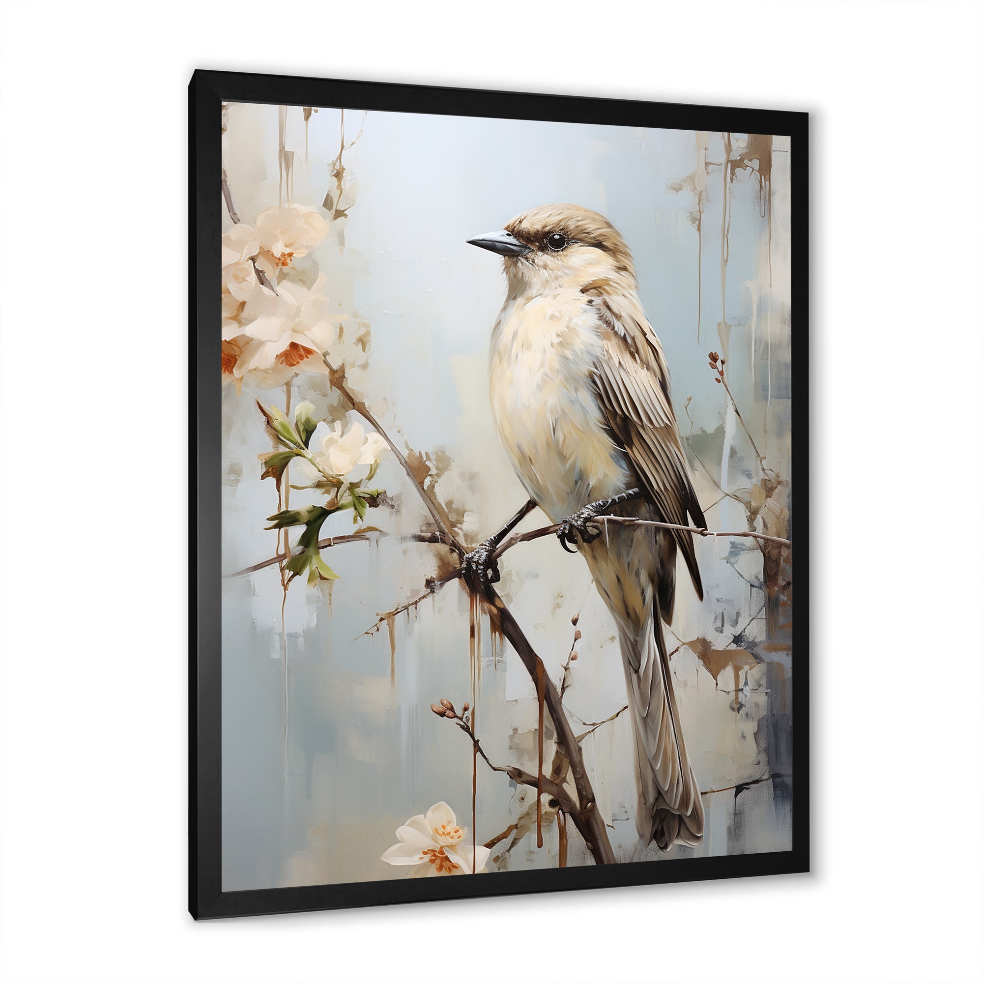 Minimalism Beige Bird On Branch - Bird Wall Decor