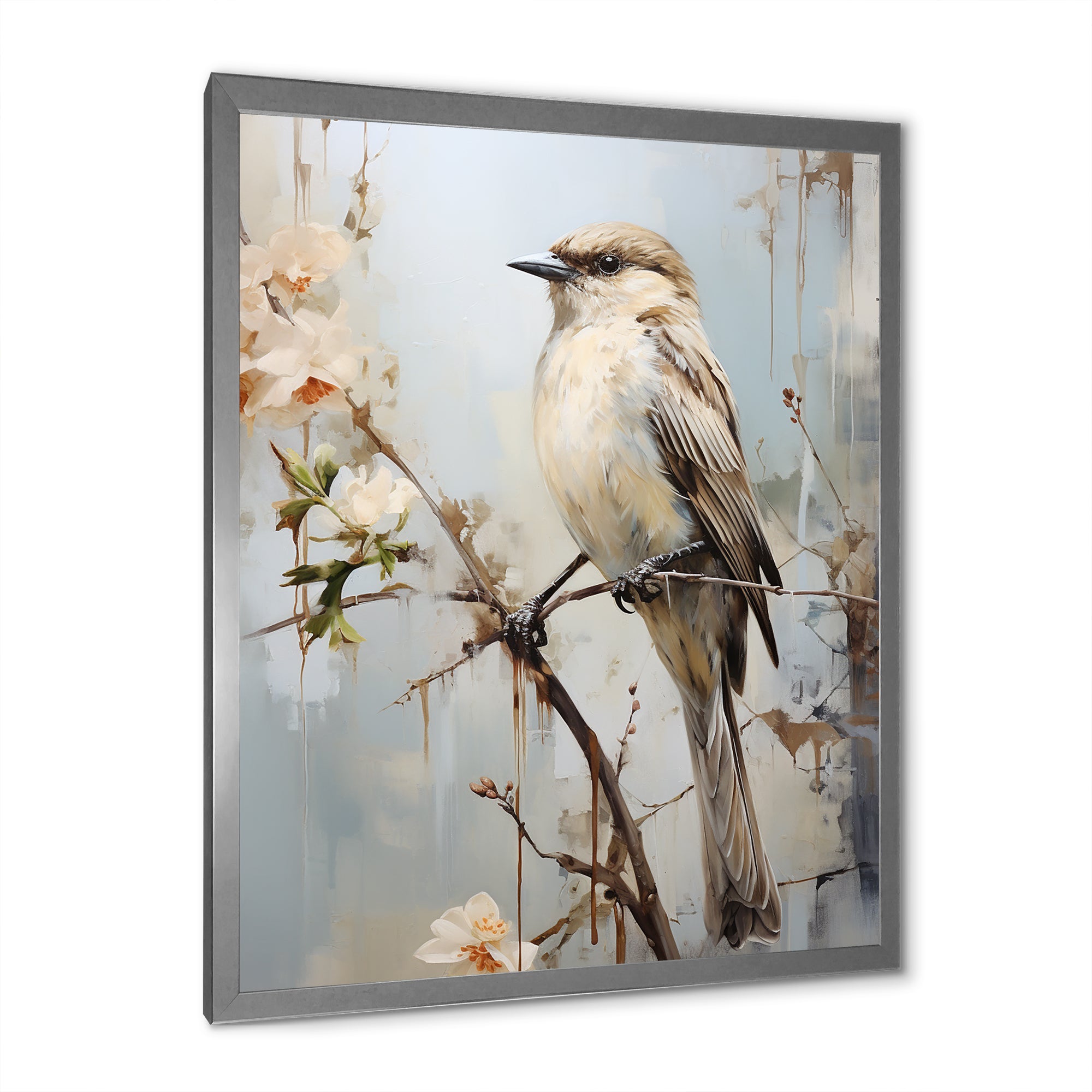 Minimalism Beige Bird On Branch - Bird Wall Decor