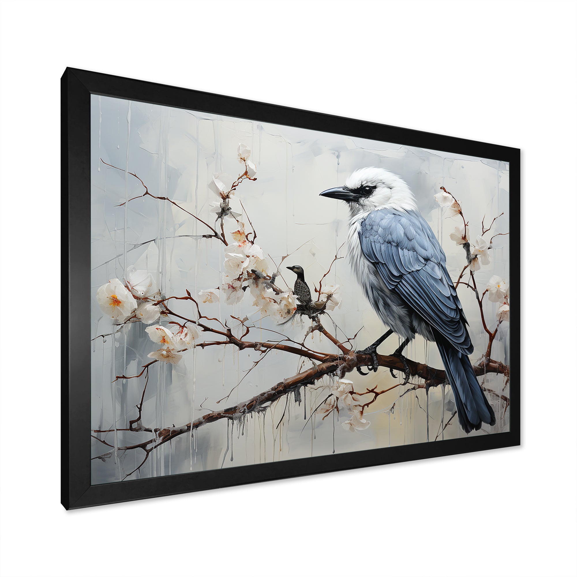 Misty Blue Ray Bird On Branch - Bird Wall Art Prints