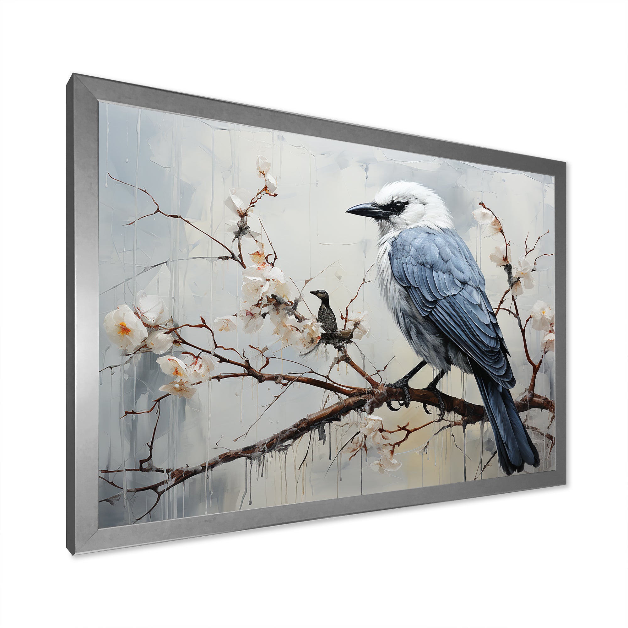 Misty Blue Ray Bird On Branch - Bird Wall Art Prints