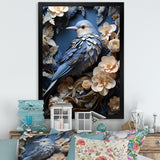 Surreal Nest Bird On Flowers - Blue Bird Wall Art