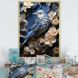 Surreal Nest Bird On Flowers - Blue Bird Wall Art