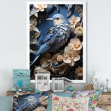 Surreal Nest Bird On Flowers - Blue Bird Wall Art