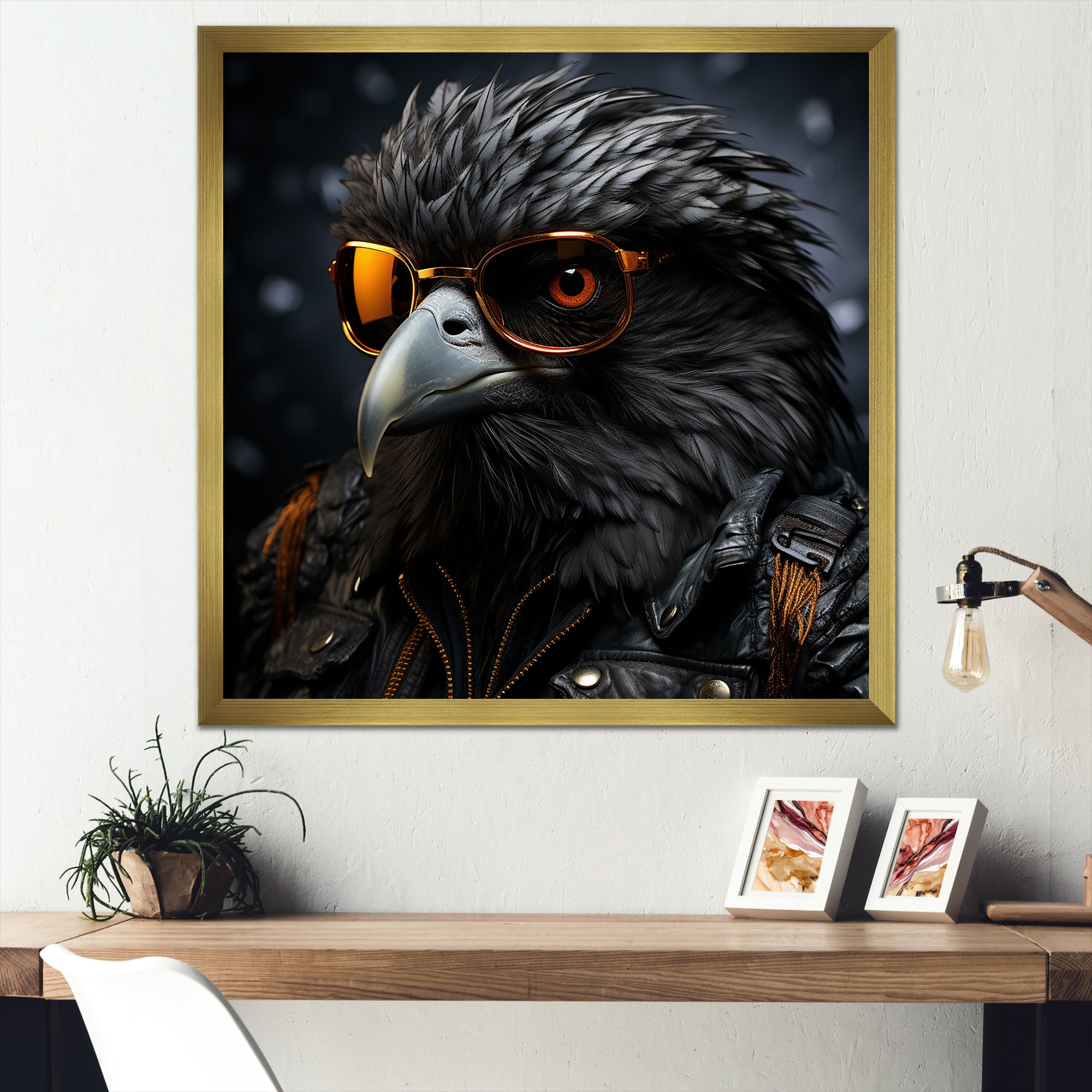 Cool Black Bird Noir Aviators - Bird Living Room Wall Art