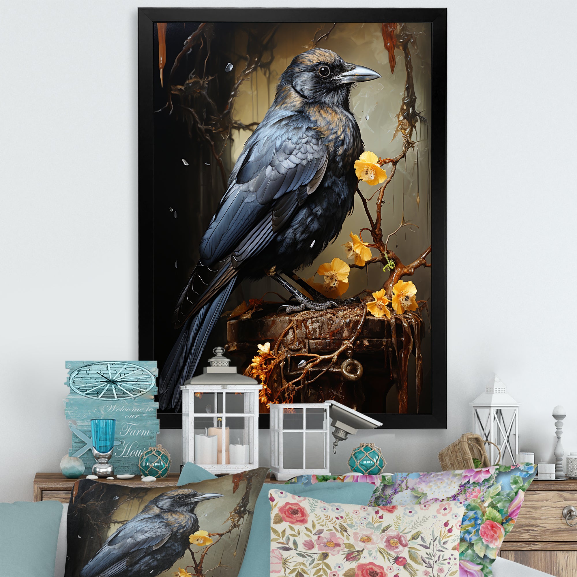 Noir Black Shadows Cast A Mysterious Ambiance - Bird Canvas Wall Art