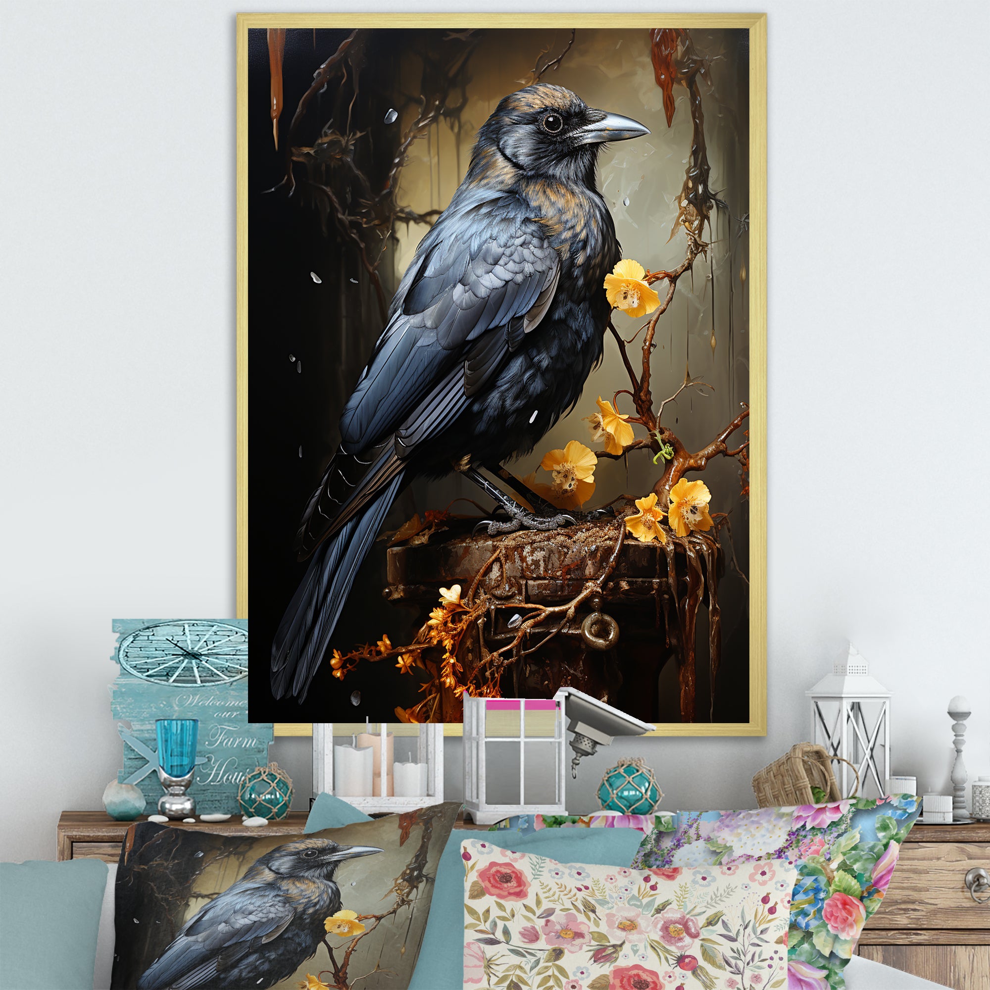 Noir Black Shadows Cast A Mysterious Ambiance - Bird Canvas Wall Art