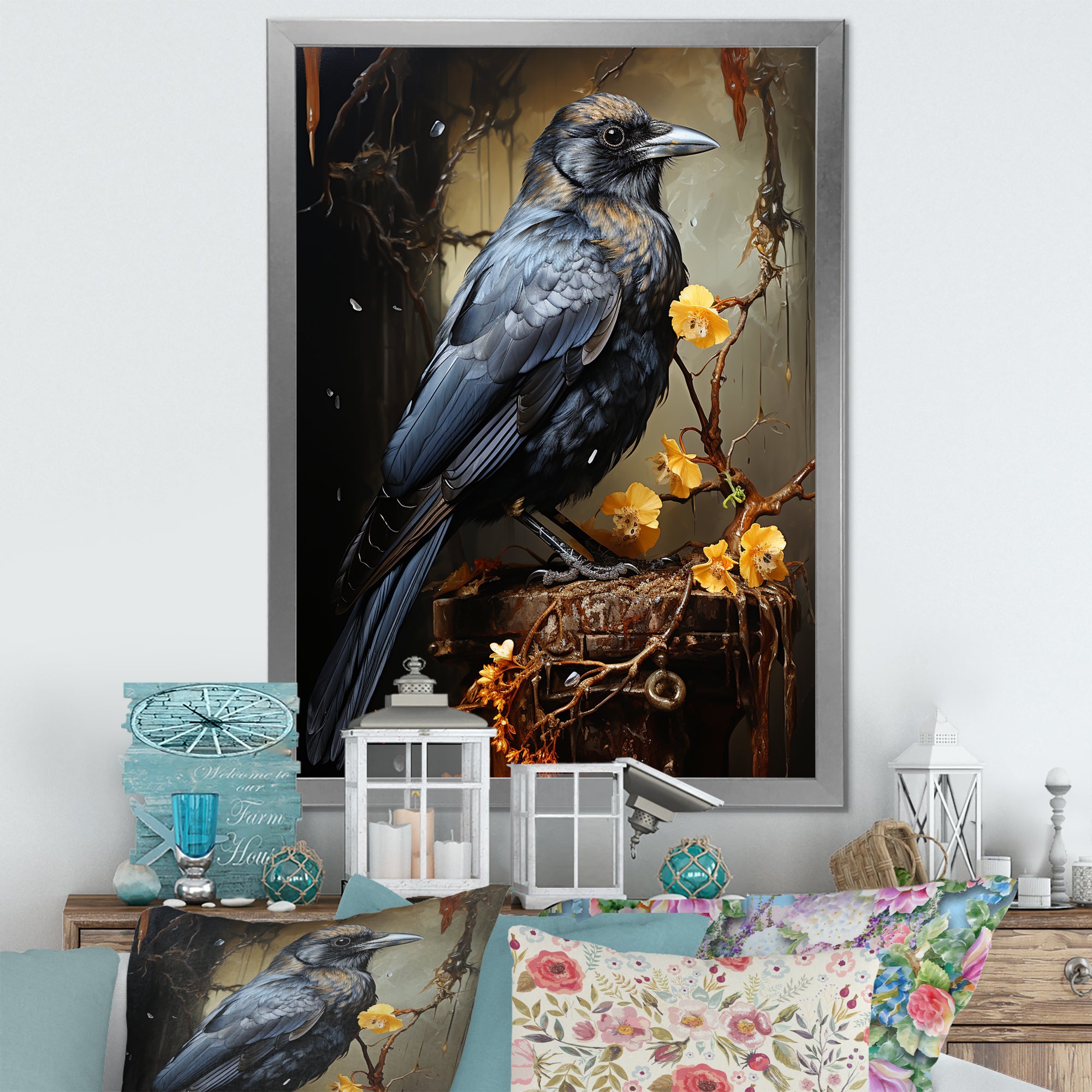 Noir Black Shadows Cast A Mysterious Ambiance - Bird Canvas Wall Art