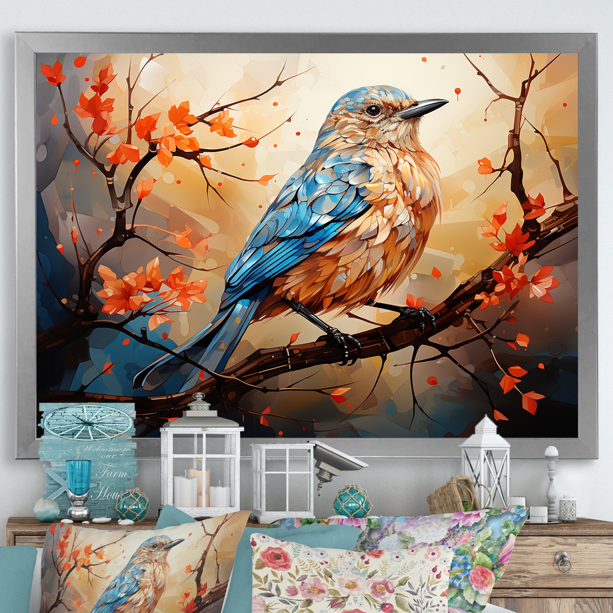 Warm Sunrise Hues An Expressionist Portrayal Bird - Beige Bird Wall Art
