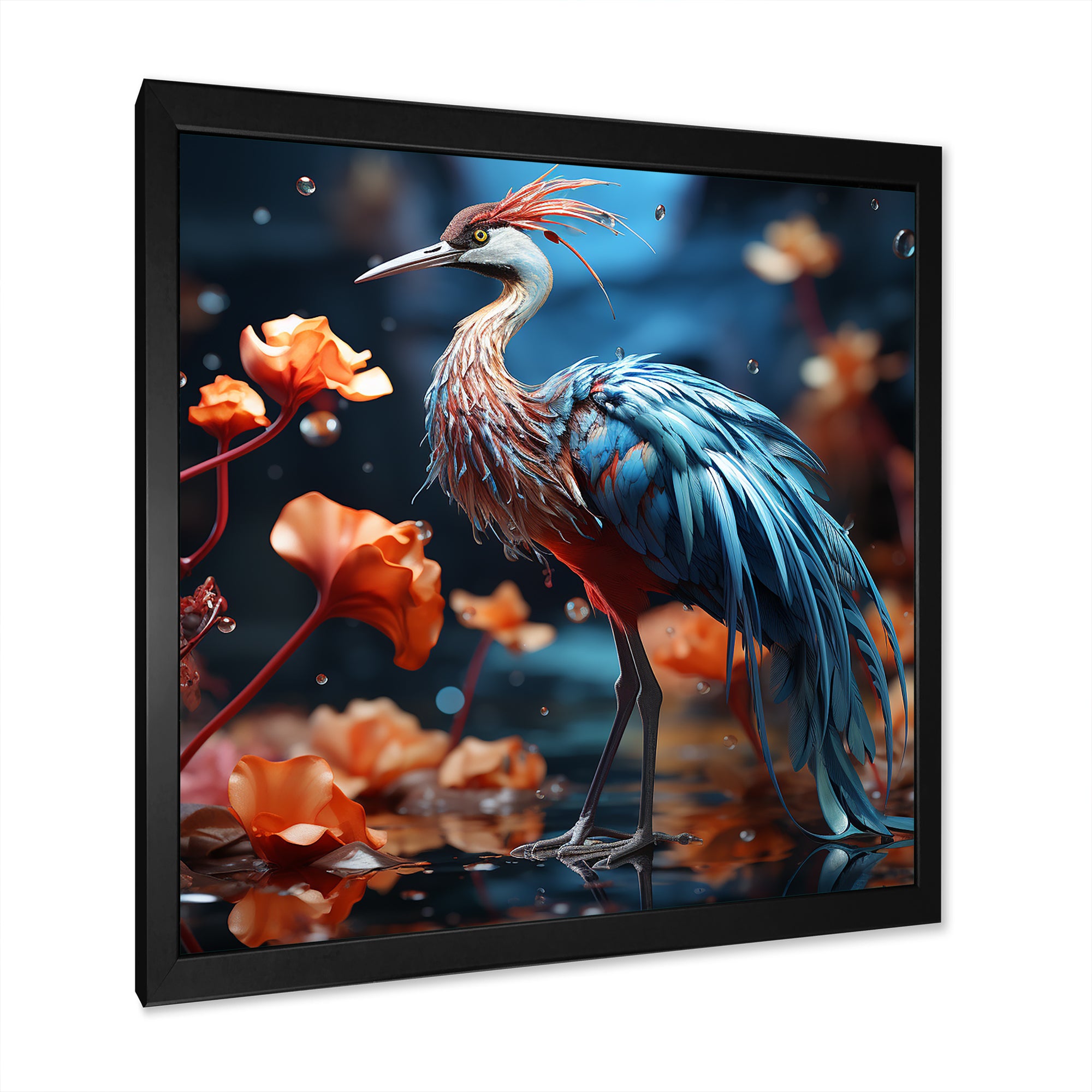 Watery Blues Heron - Bird Large Canvas Wall Art