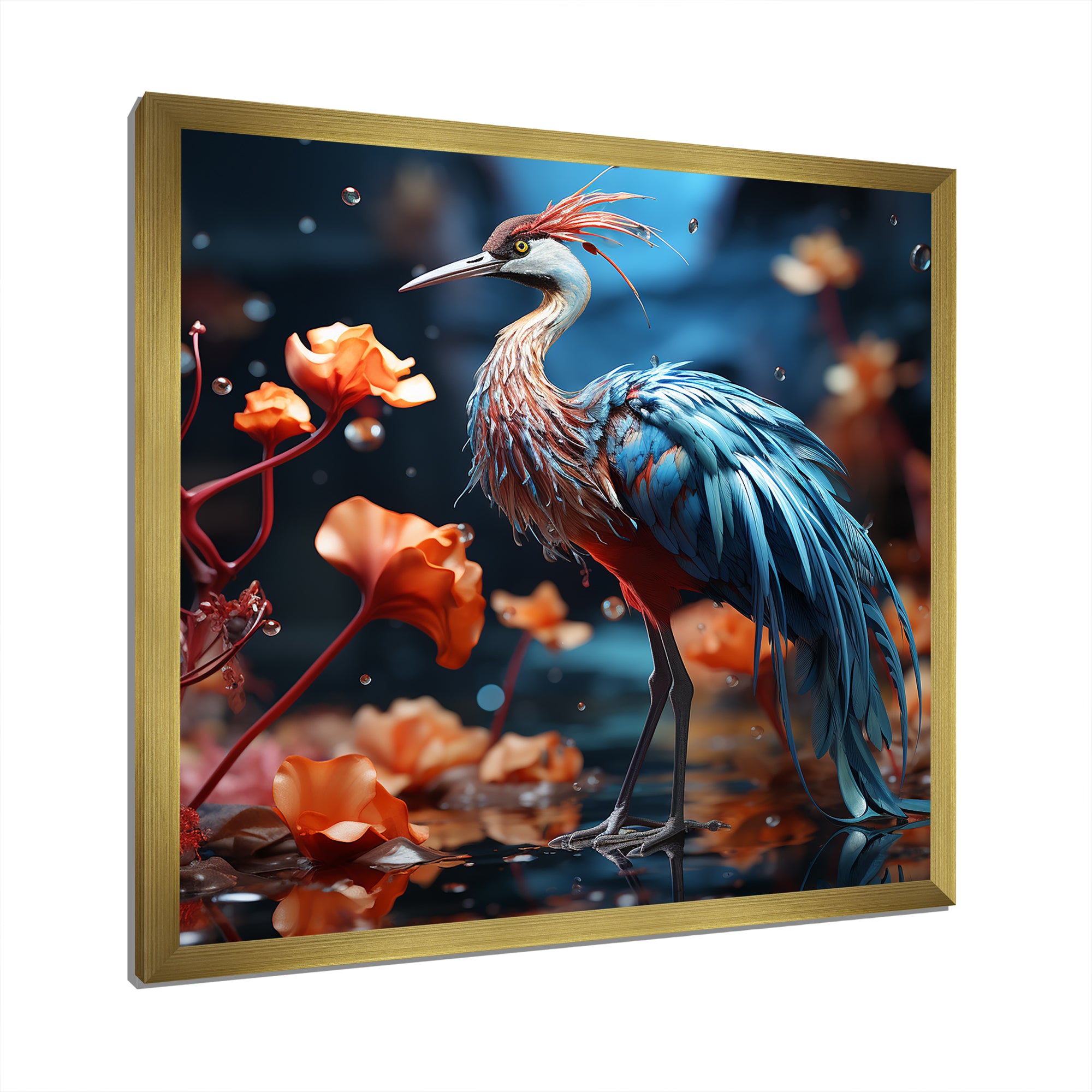 Watery Blues Heron - Bird Large Canvas Wall Art