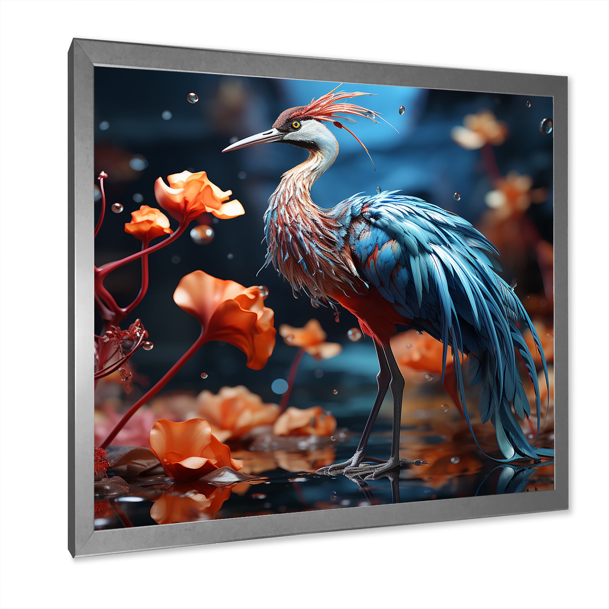 Watery Blues Heron - Bird Large Canvas Wall Art