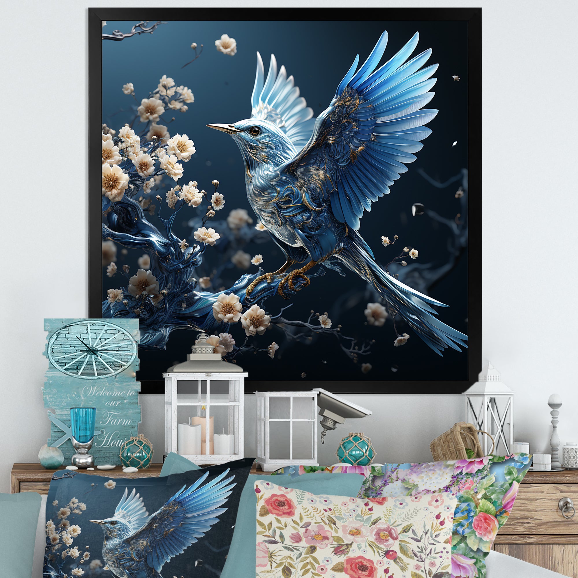 Watery Blues In Capture The Delicate Bird - Bird Home Decor Art