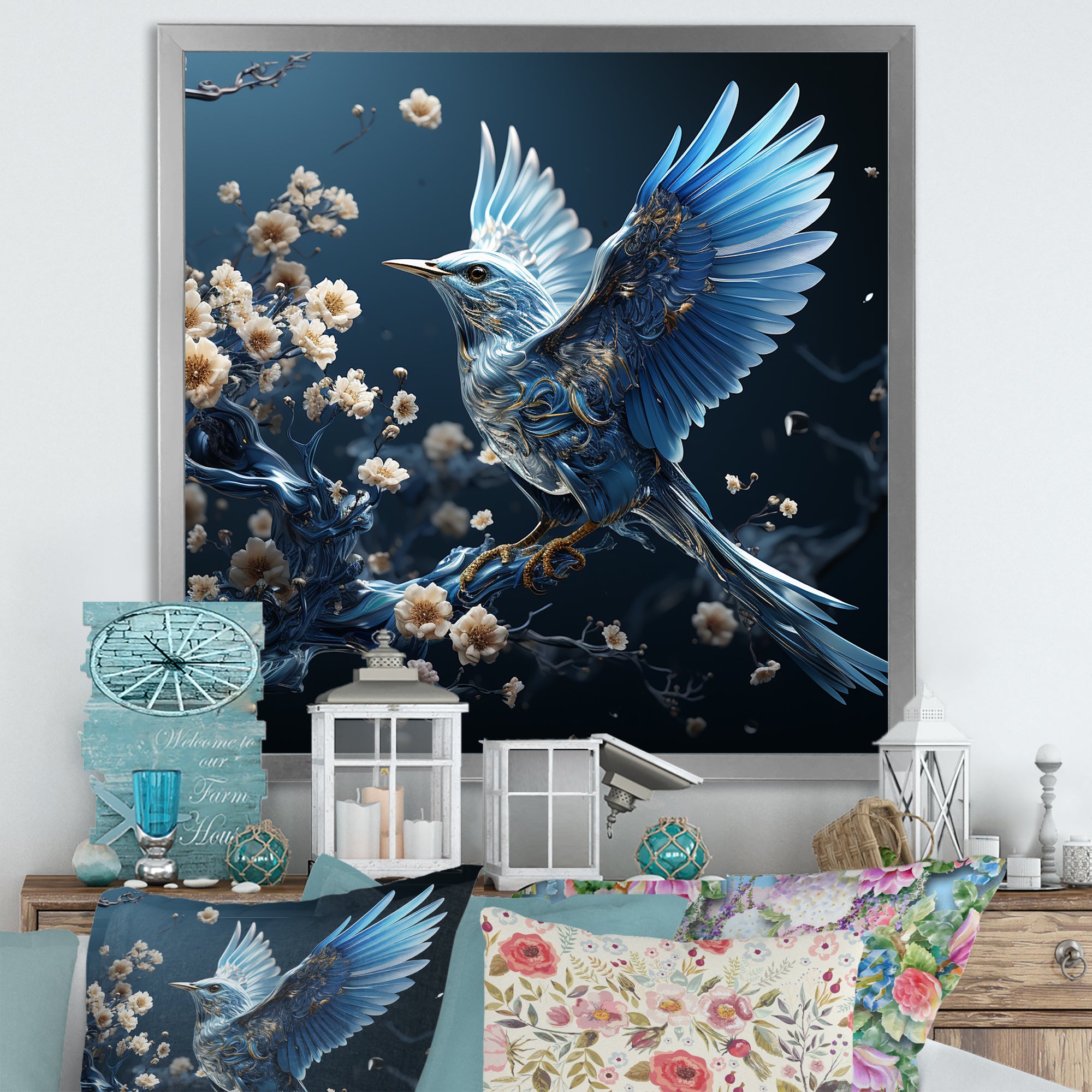 Watery Blues In Capture The Delicate Bird - Bird Home Decor Art