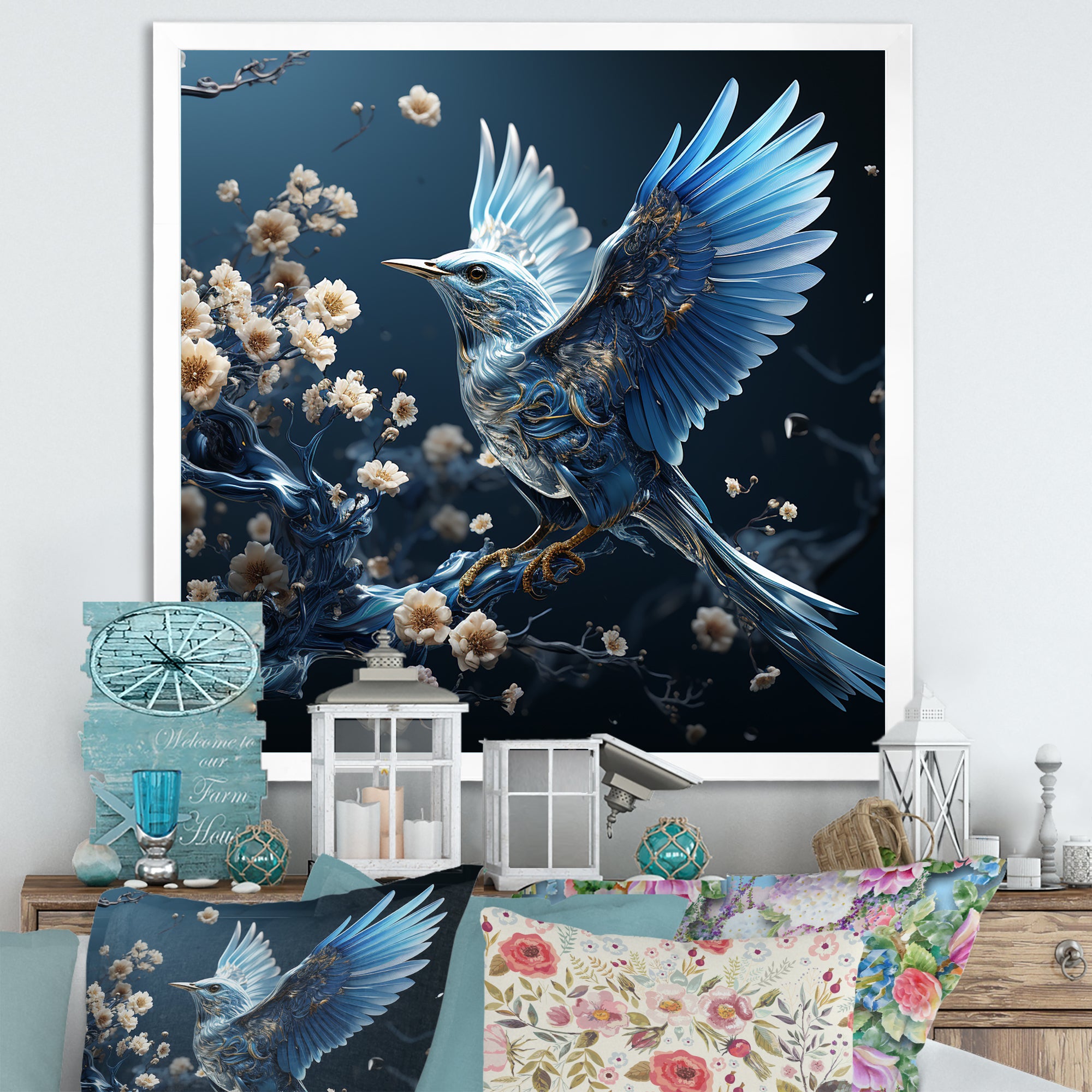 Watery Blues In Capture The Delicate Bird - Bird Home Decor Art
