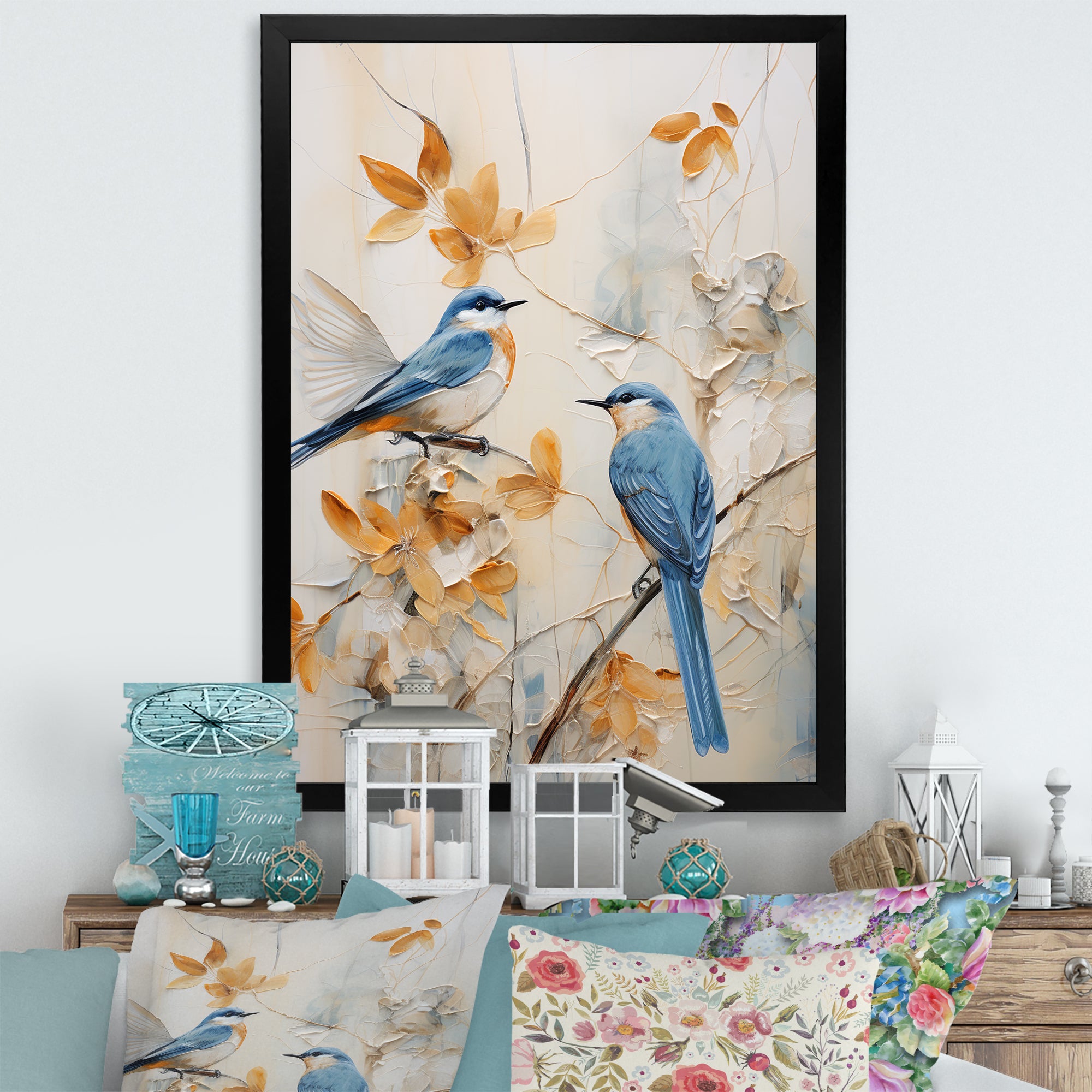 Minimalism Birds Paradise Floral Scenery - Bird Floral Home Decor Art