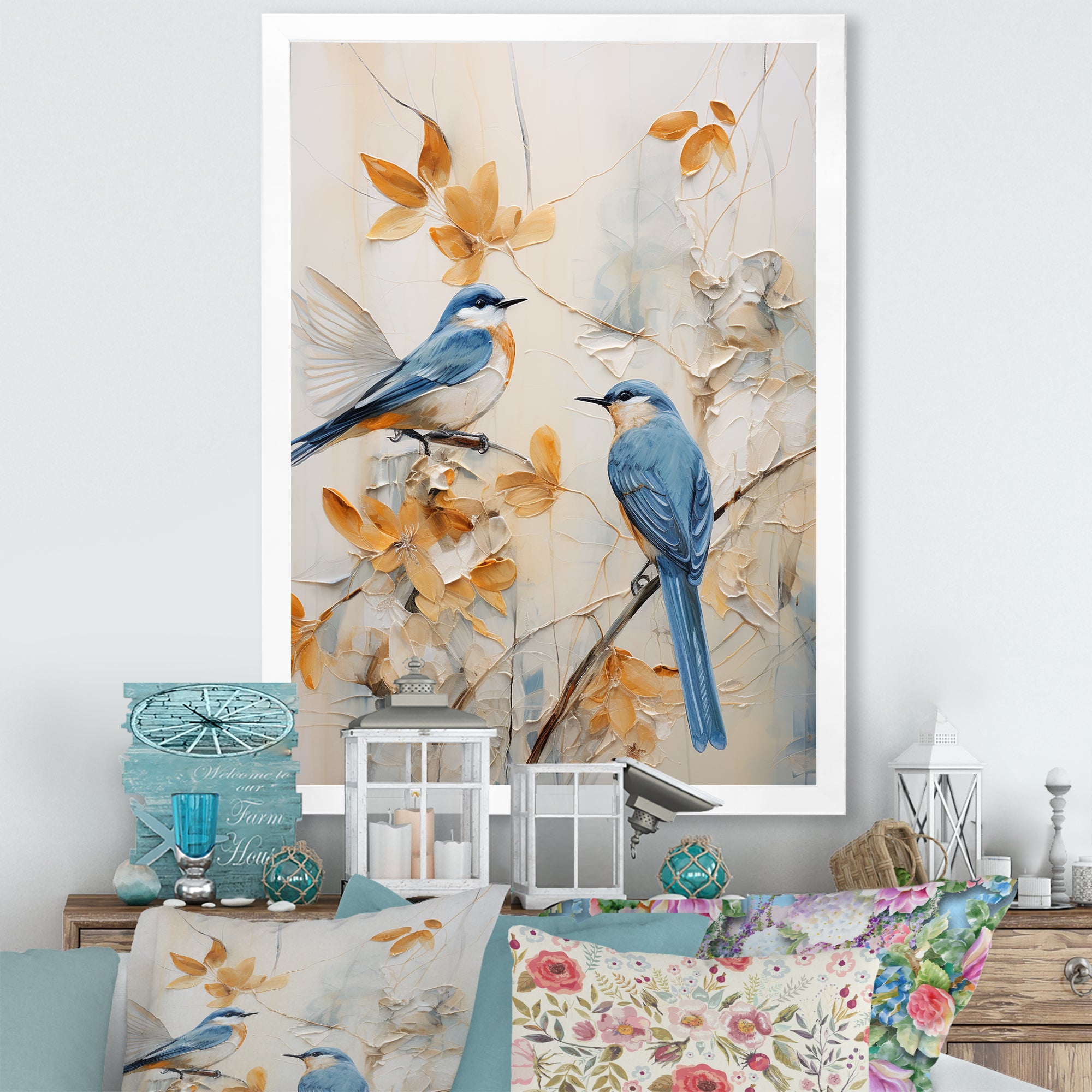 Minimalism Birds Paradise Floral Scenery - Bird Floral Home Decor Art