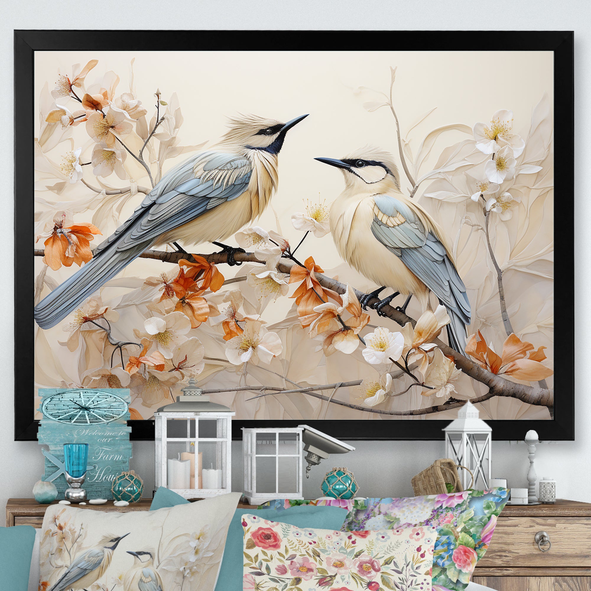 Minimalism Birds Paradise Floral Branch - Bird Floral Bedroom Wall Art