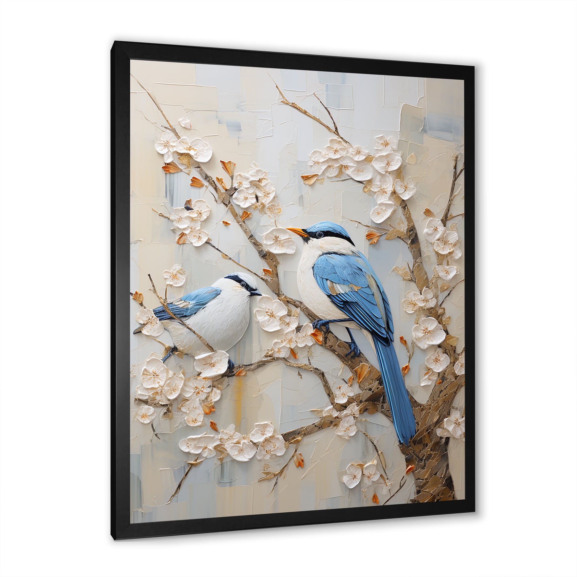 Minimalism Birds Paradise Cherry Blossoms - Bird Floral Canvas Wall Art